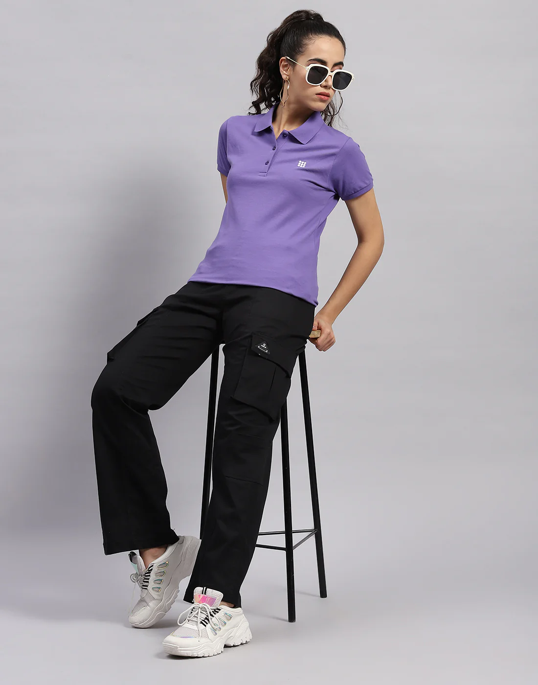Rock.it Women Purple Solid Polo Collar Half Sleeve T Shirt - Image 2