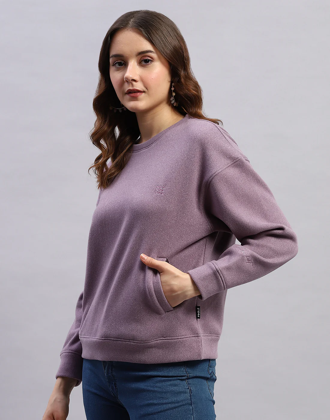 Rock.it Women Purple Solid Round Neck Full Sleeve Sweatshirt - Image 3