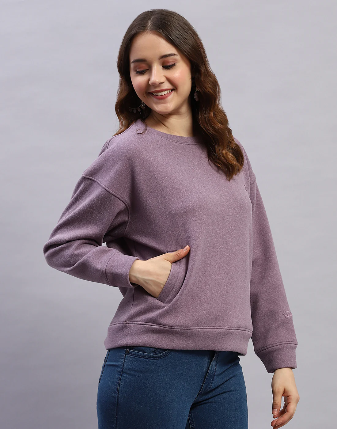 Rock.it Women Purple Solid Round Neck Full Sleeve Sweatshirt - Image 4