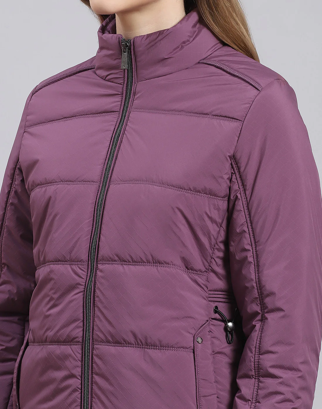 Women Purple Solid Stand Collar Full Sleeve Jacket - Image 7