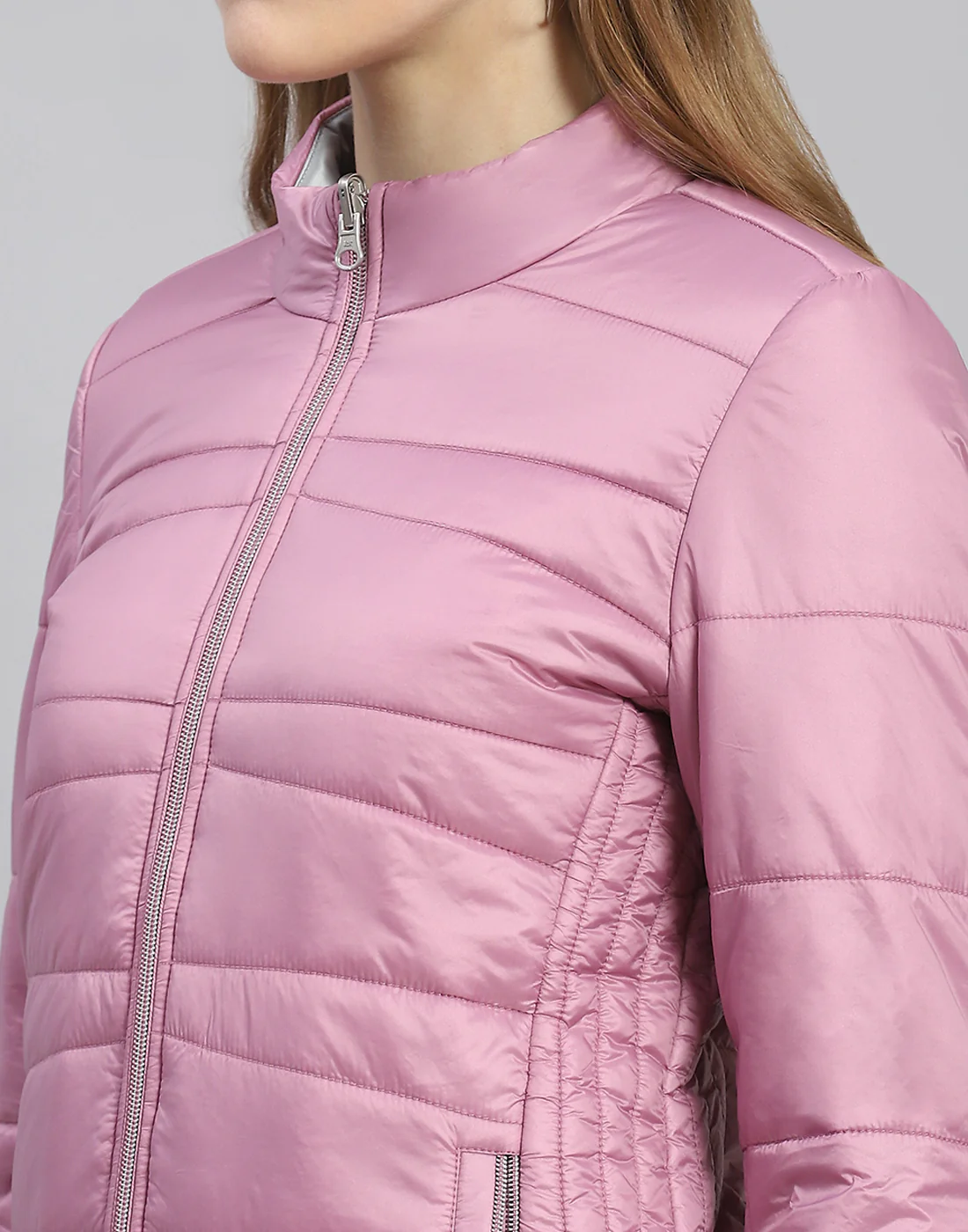 Women Purple Solid Stand Collar Full Sleeve Jacket - Image 8