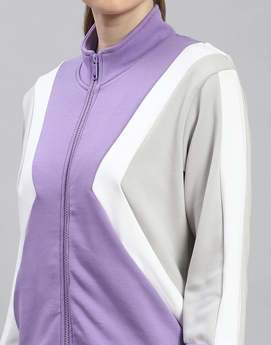 Rock.it Women Purple Solid Stand Collar Full Sleeve Sweatshirt - Image 6
