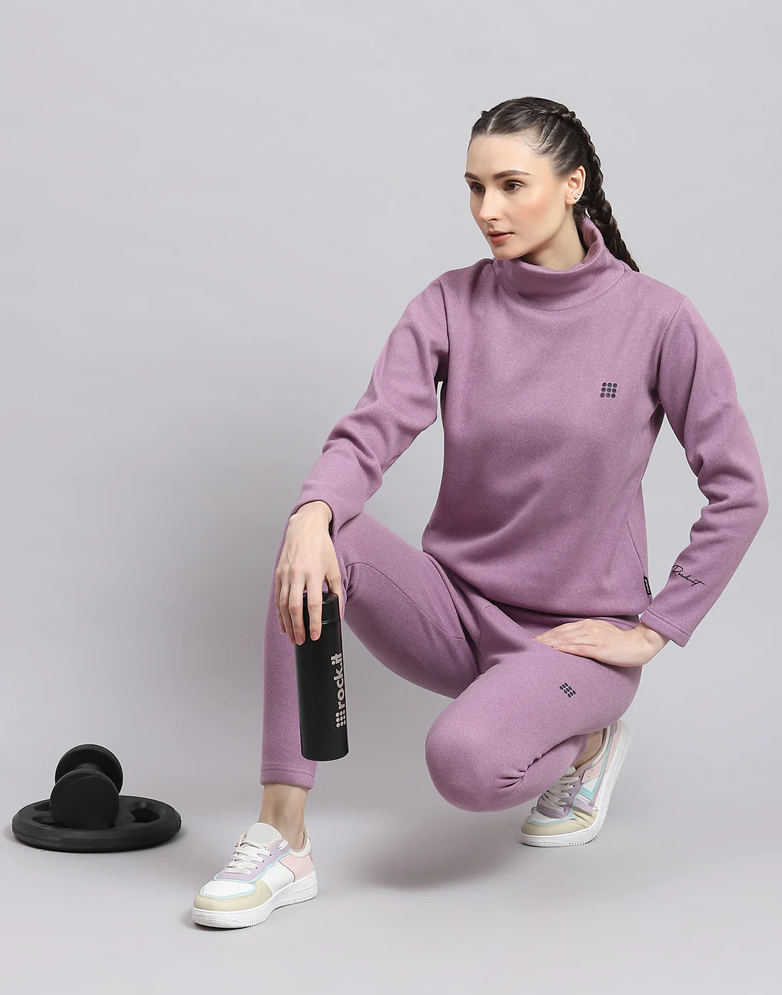 Rock.it Women Purple Solid T Neck Full Sleeve Sweatshirt - Image 2