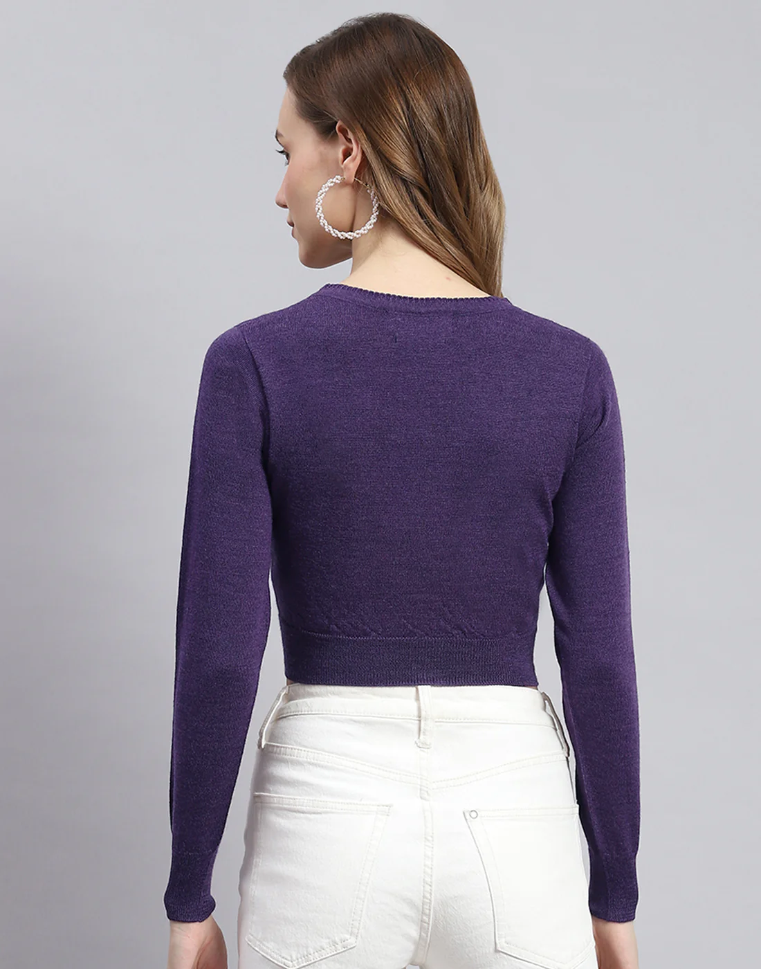 Women Purple Solid V Neck Full Sleeve Blouse - Image 5