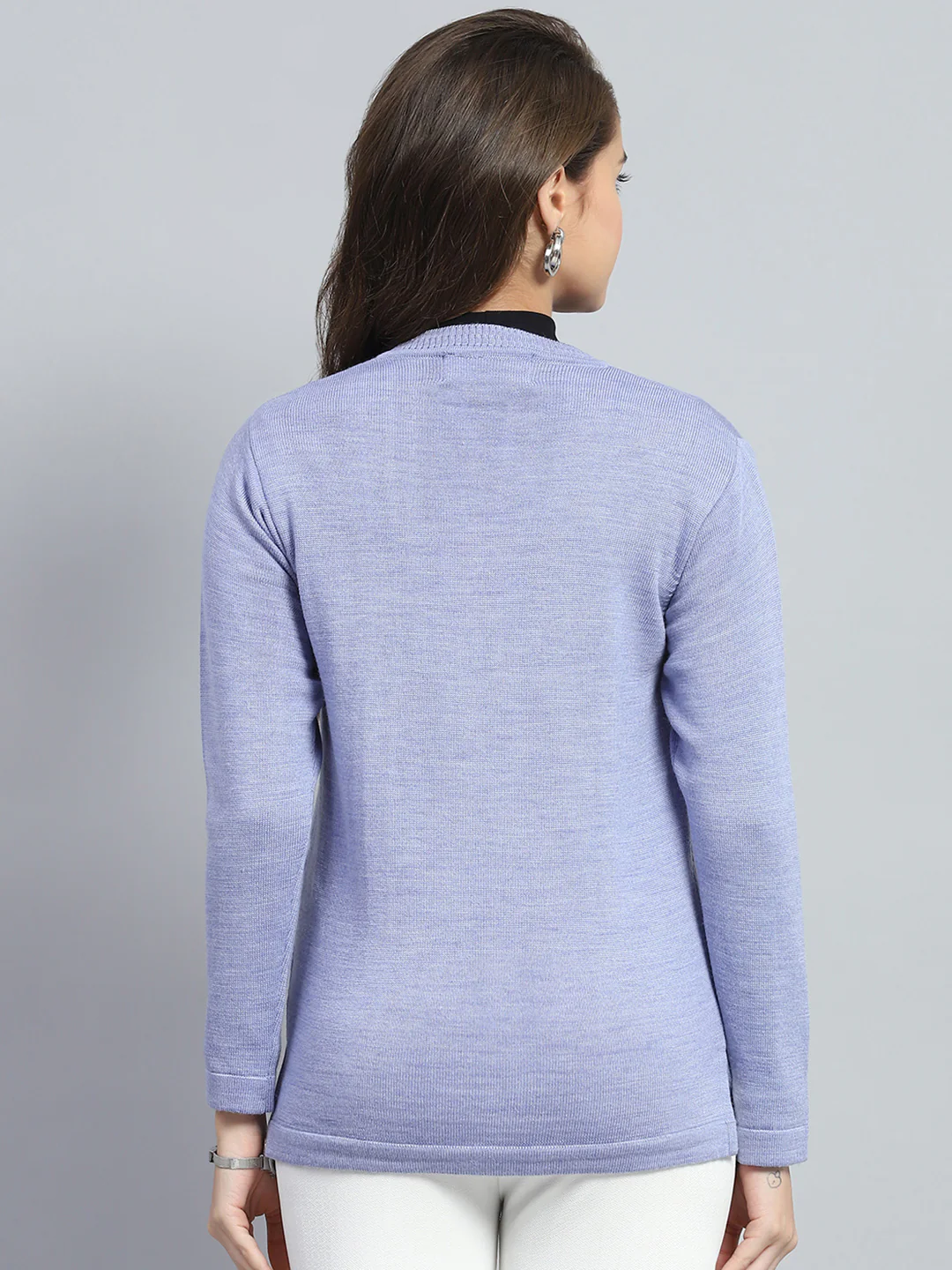 Women Purple Solid V Neck Full Sleeve Cardigan - Image 5