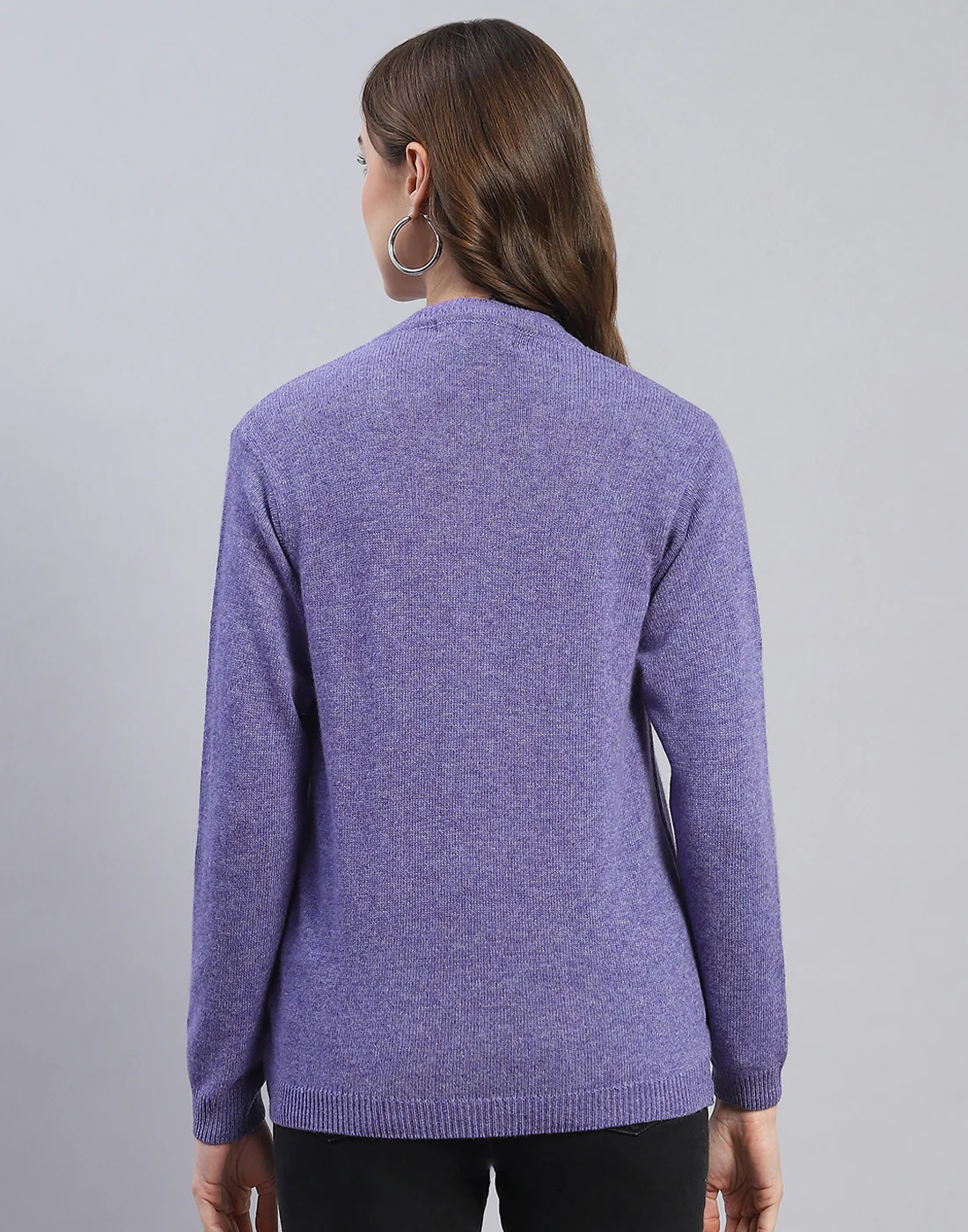 Women Purple Solid V Neck Full Sleeve Cardigan - Image 5