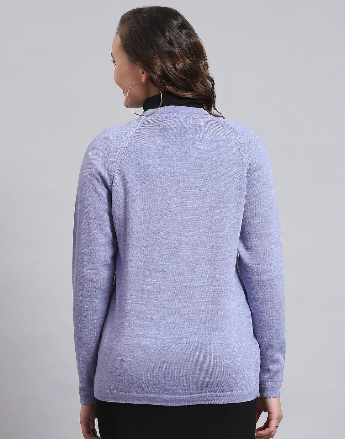 Women Purple Solid V Neck Full Sleeve Sweater - Image 5