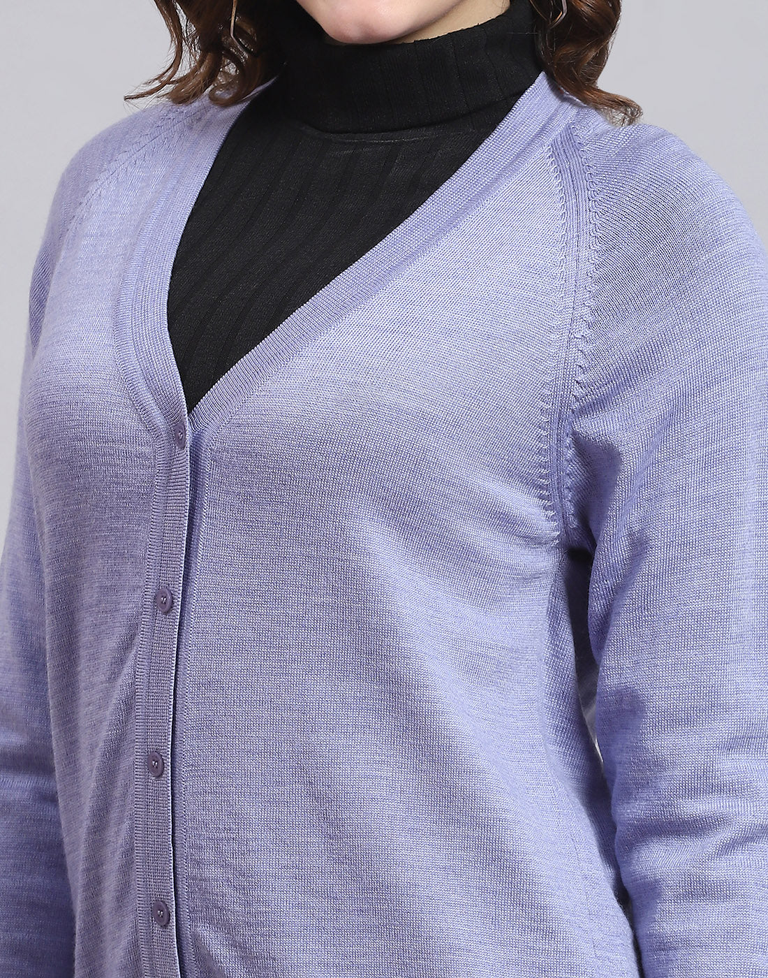 Women Purple Solid V Neck Full Sleeve Sweater - Image 6