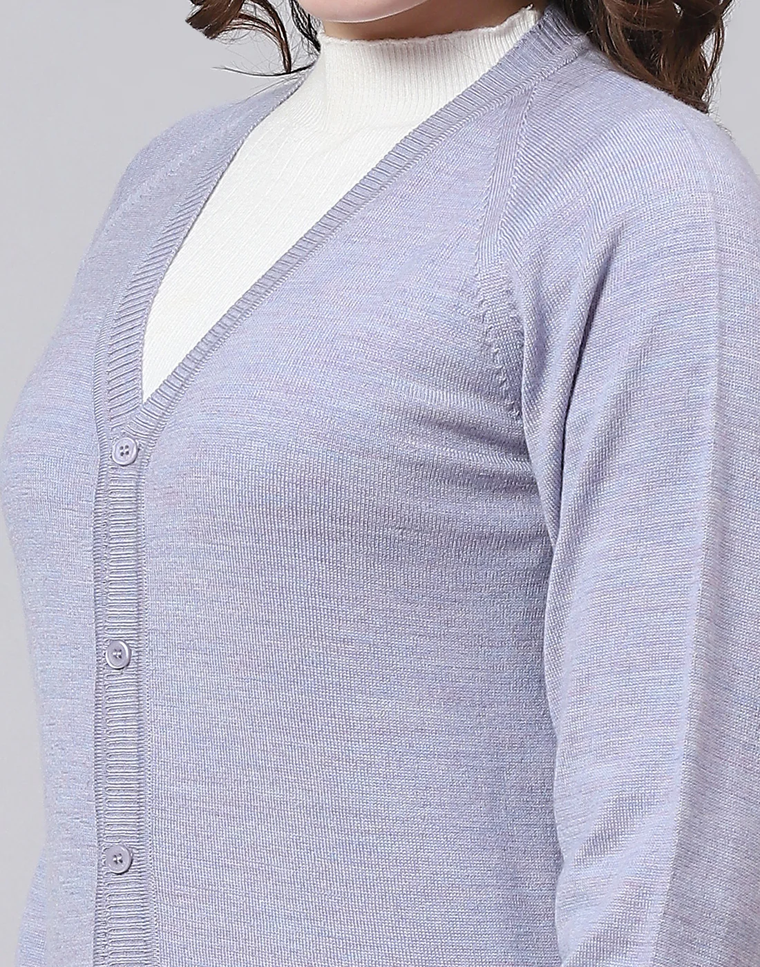 Women Purple Solid V Neck Full Sleeve Sweater - Image 6