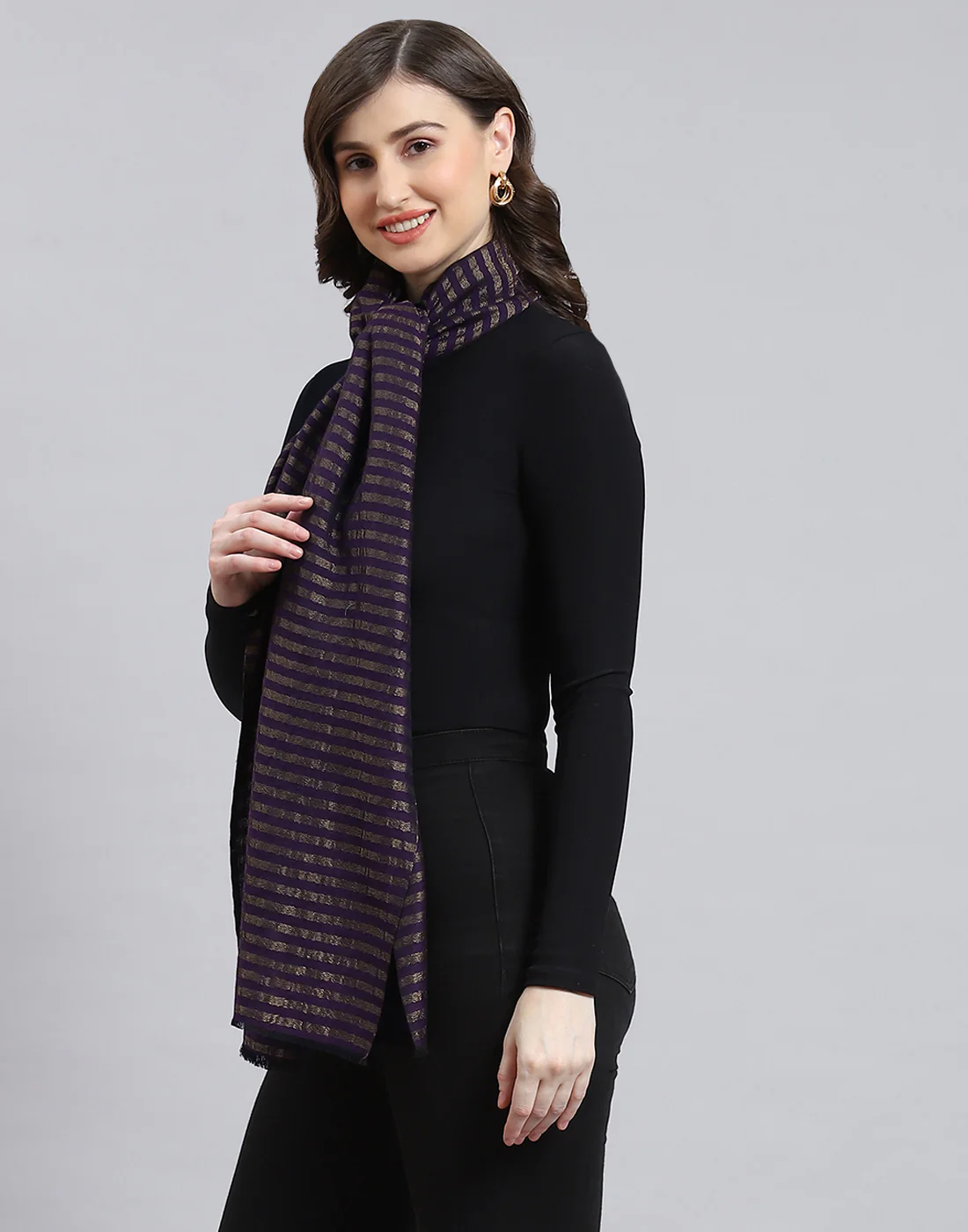 Women Purple Stripe Stole - Image 4