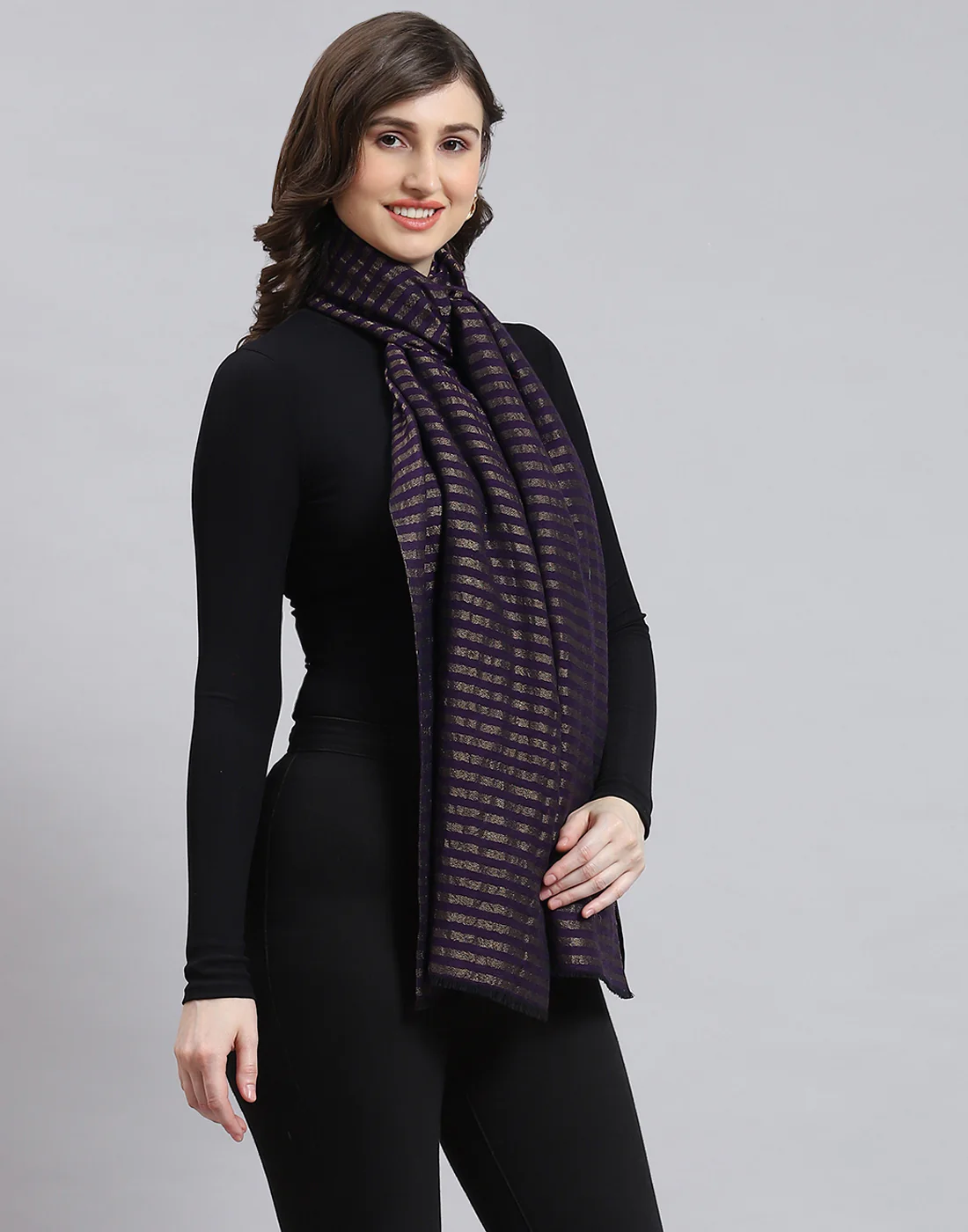 Women Purple Stripe Stole - Image 5
