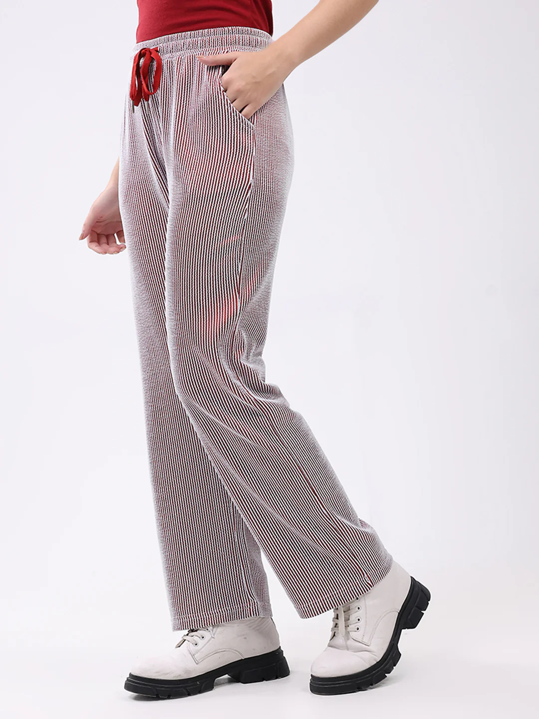 Women Red Self Design Regular Fit Winte Lower - Image 3