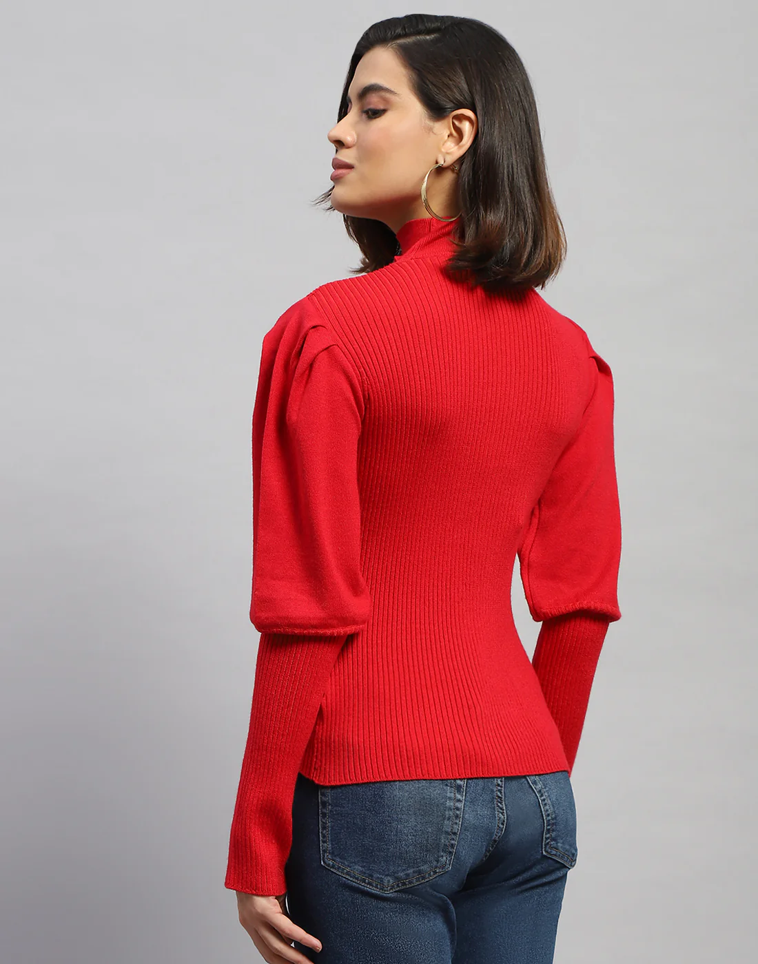 Women Red Self Design Round Neck Full Sleeve Sceavy - Image 5