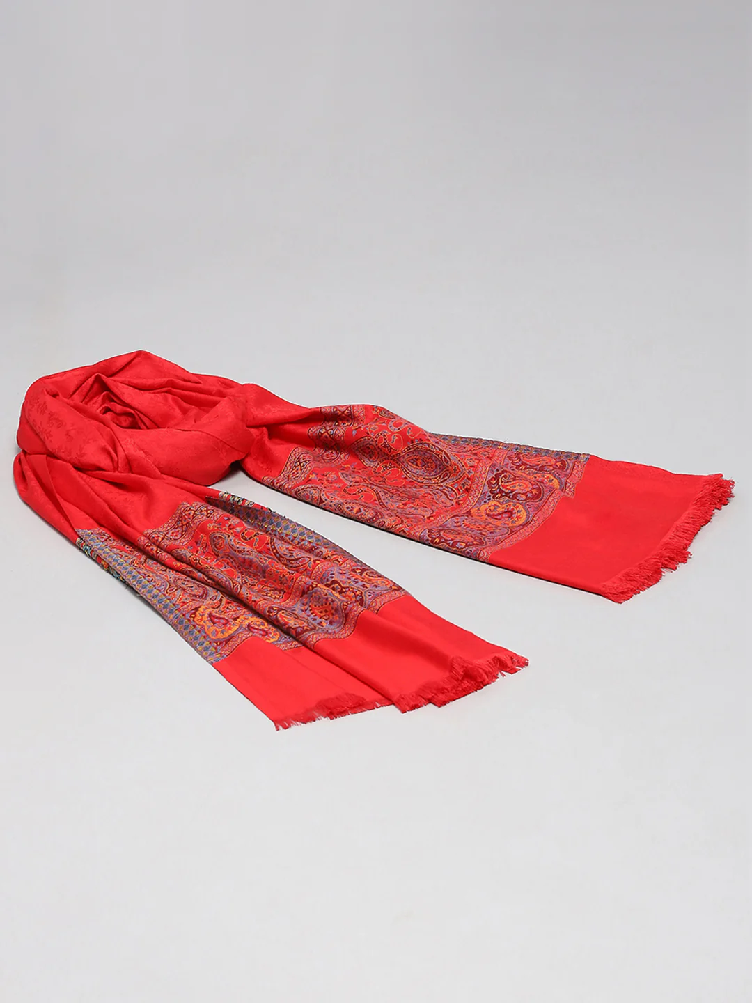 Women Red Self Design Shawl - Image 2