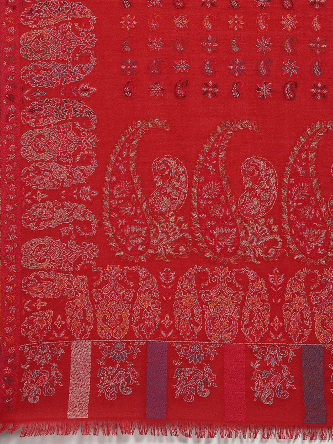 Women Red Self Design Shawl - Image 6
