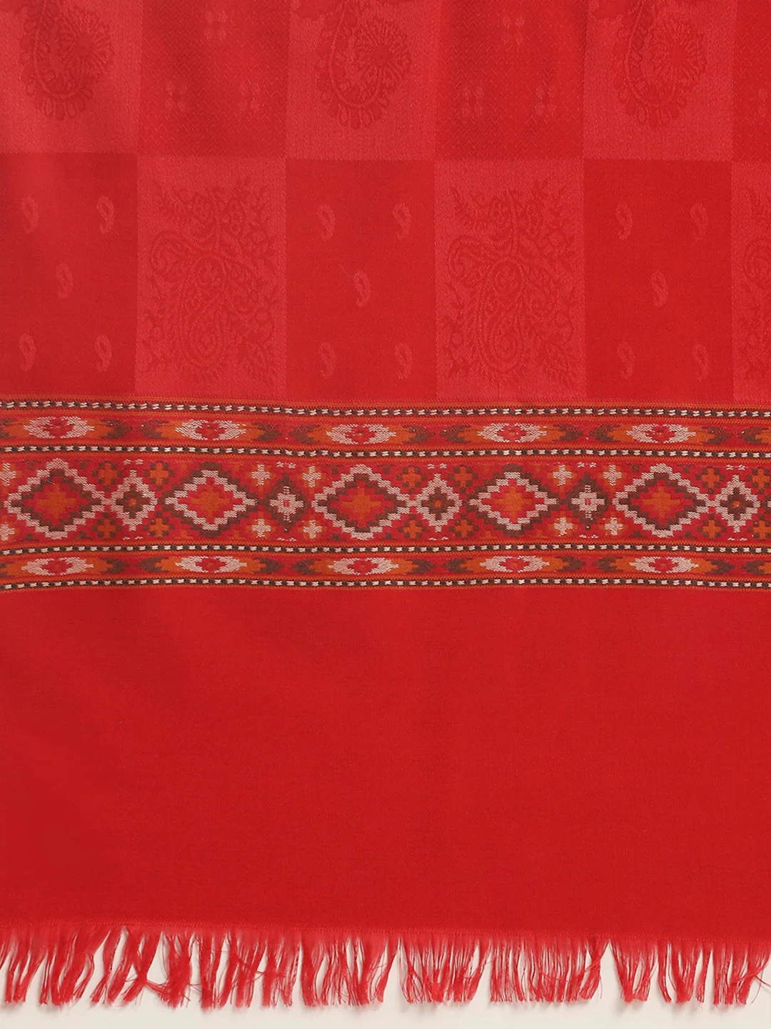 Women Red Self Design Shawl - Image 8