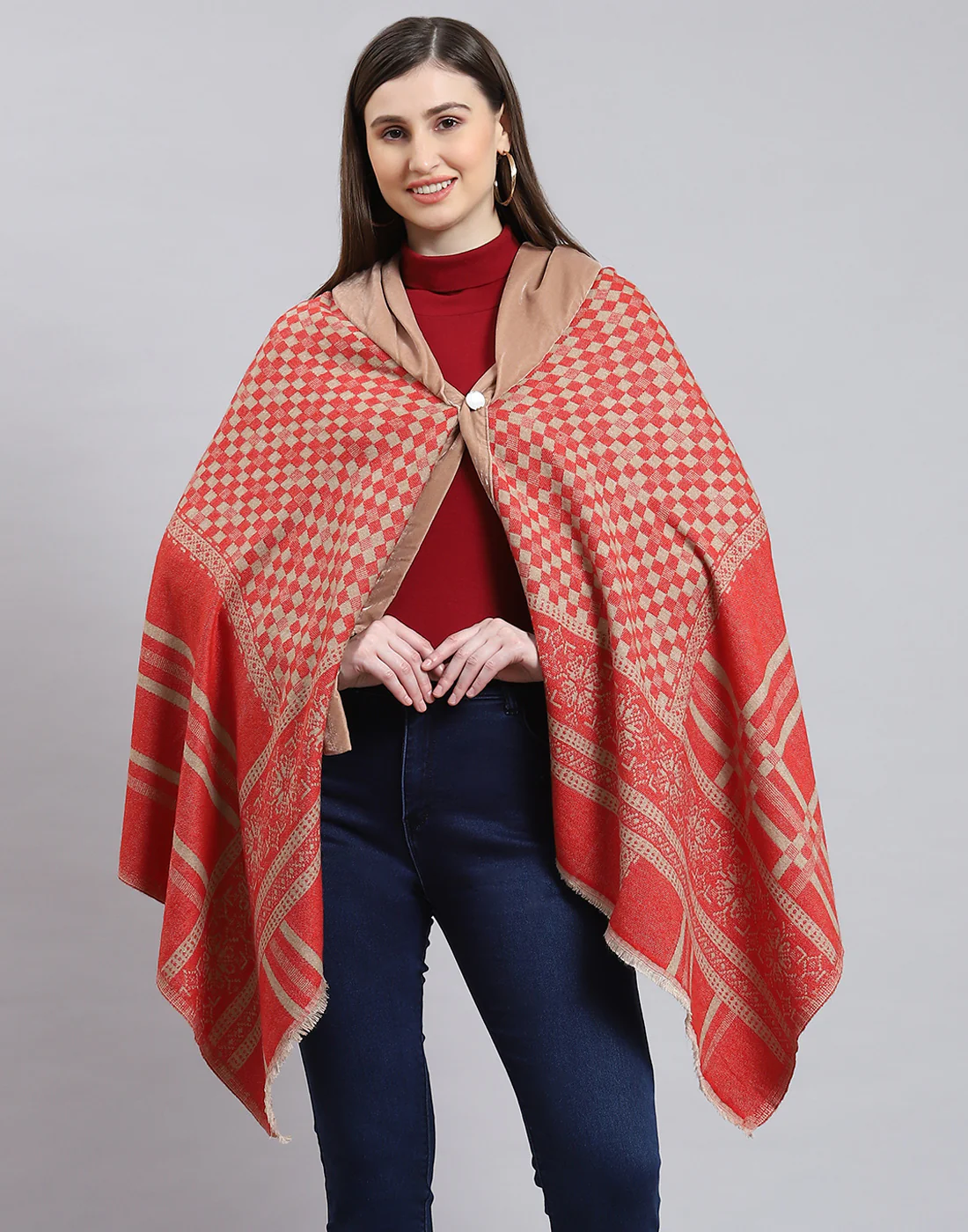 Women Red Self Design Stole - Image 3