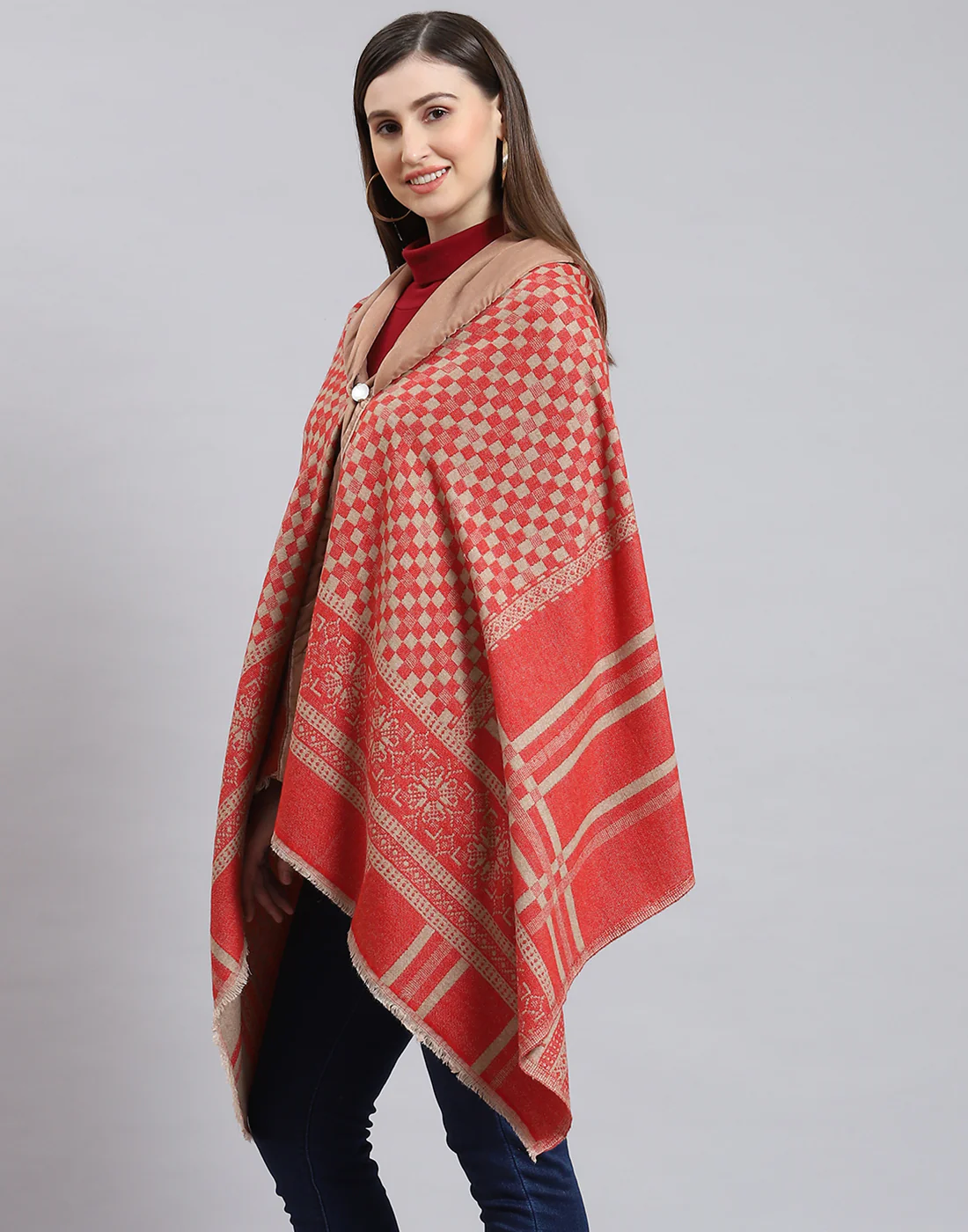 Women Red Self Design Stole - Image 4