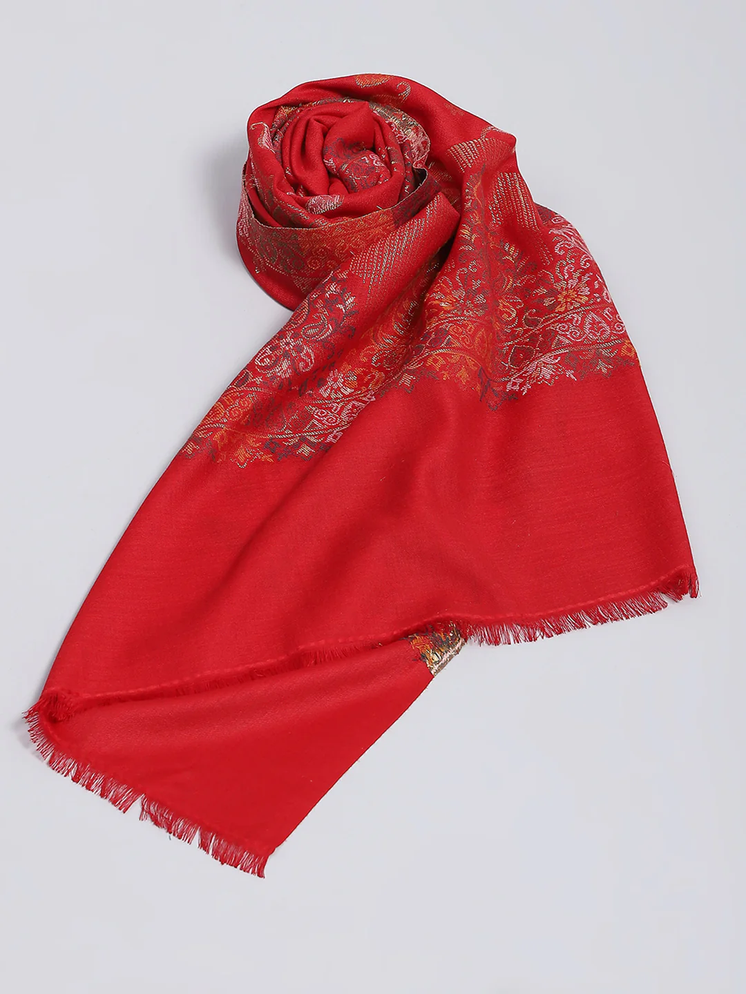 Women Red Self Design Stole - Image 6