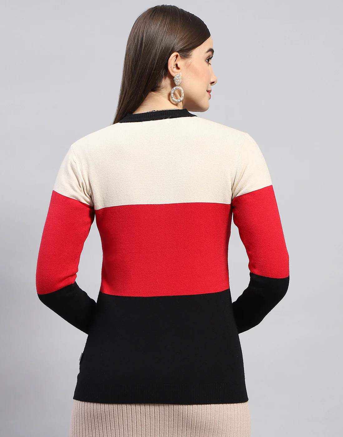 Women Red Self Design V Neck Full Sleeve Cardigan - Image 5