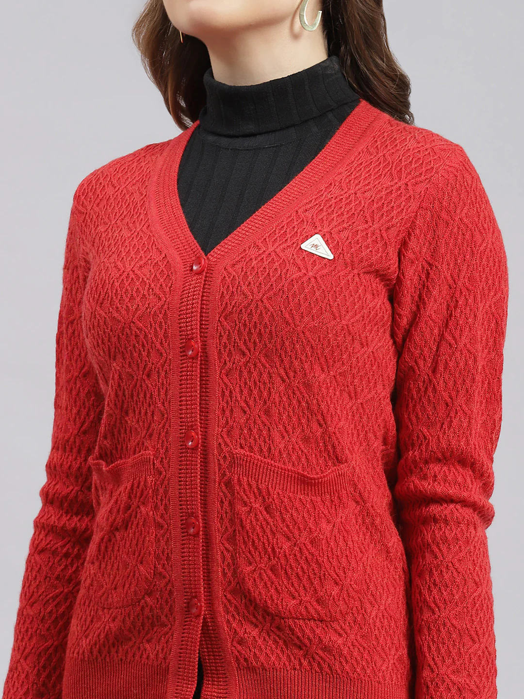 Women Red Self Design Wool blend Cardigan - Image 6