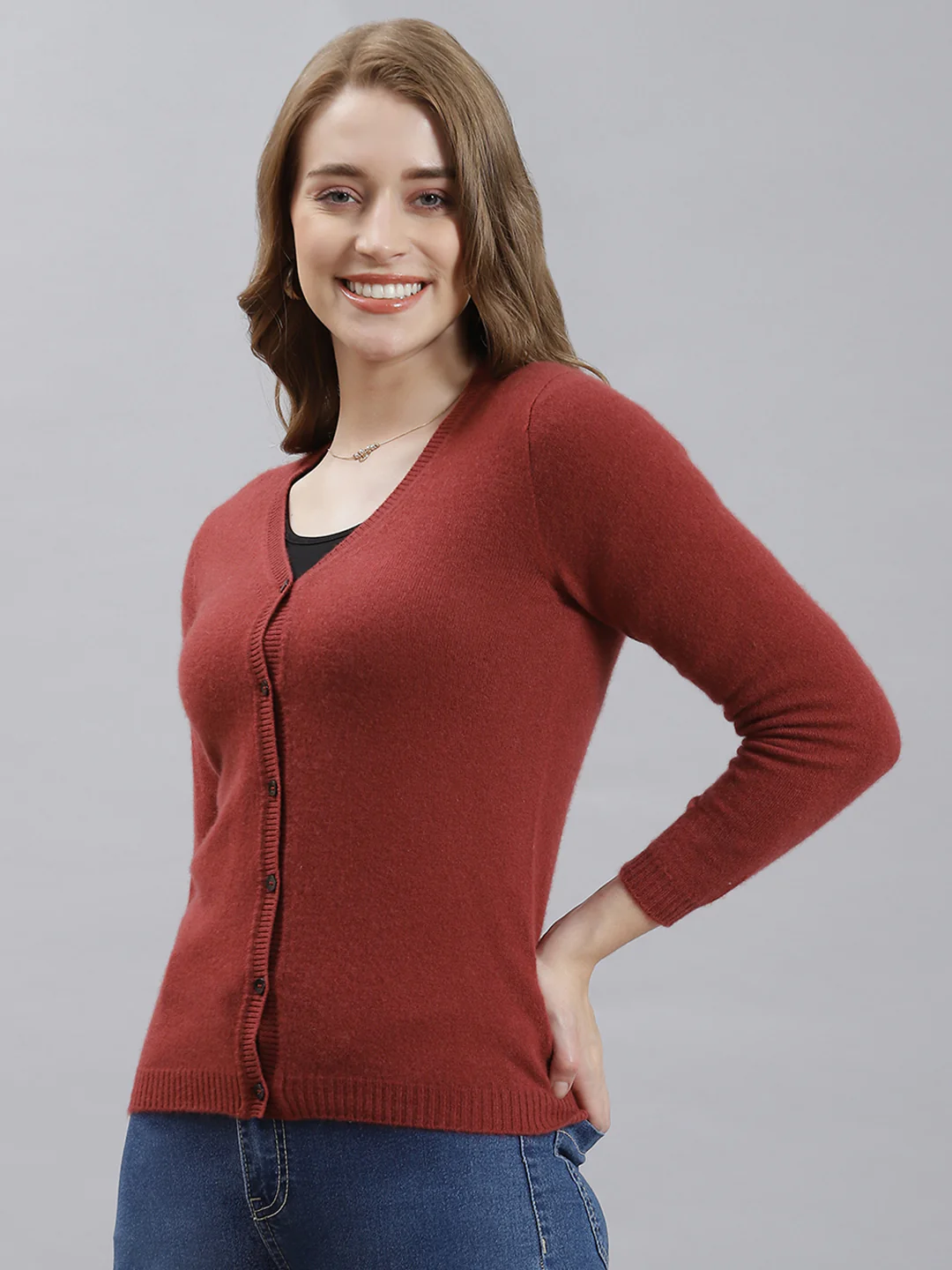 Women Red Solid Cardigan - Image 4