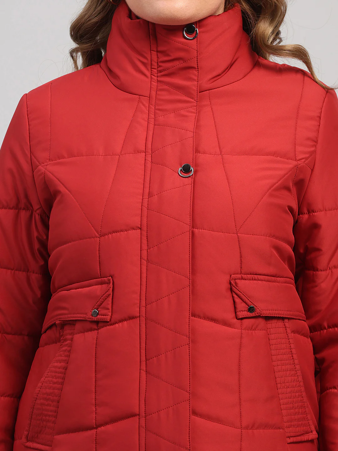 Women Red Solid Collar Full Sleeve Jacket - Image 7