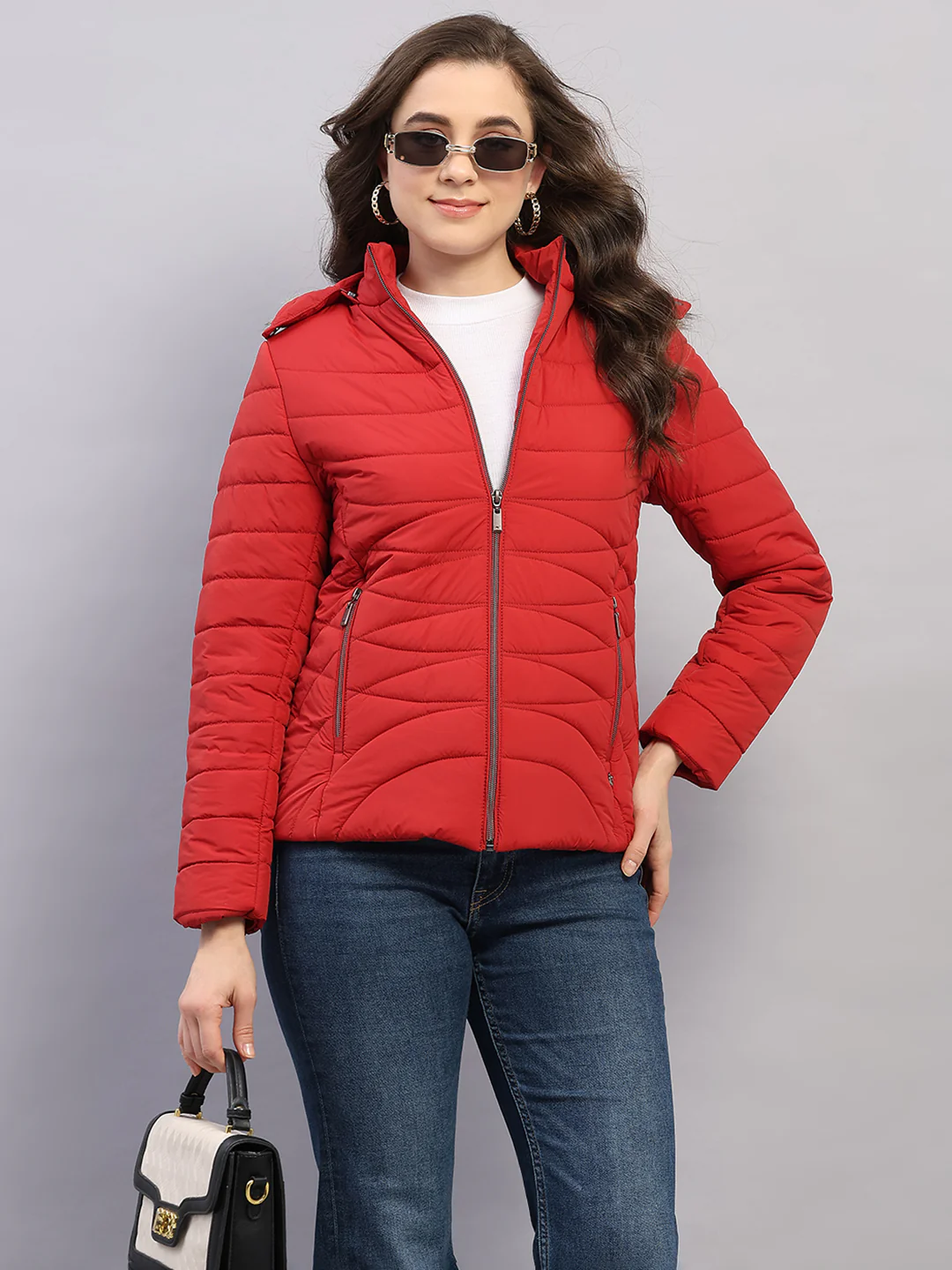 Women Red Solid Hooded Full Sleeve Jacket - Image 6