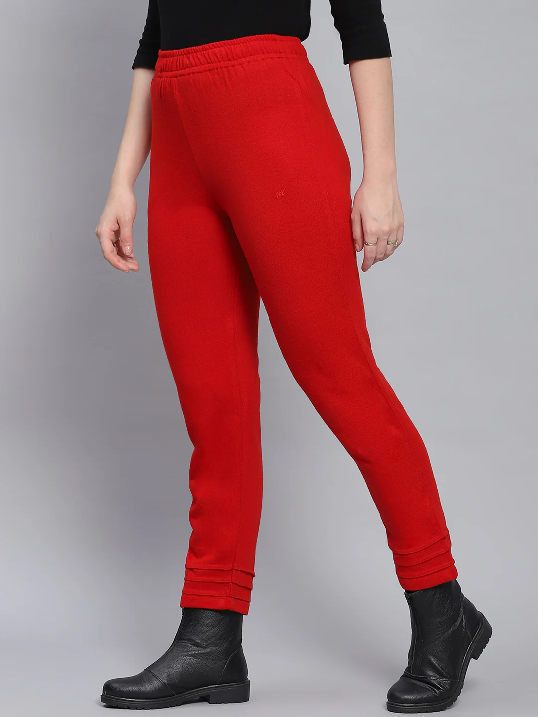 Women Red Solid Regular Fit Winter Lowers - Image 3