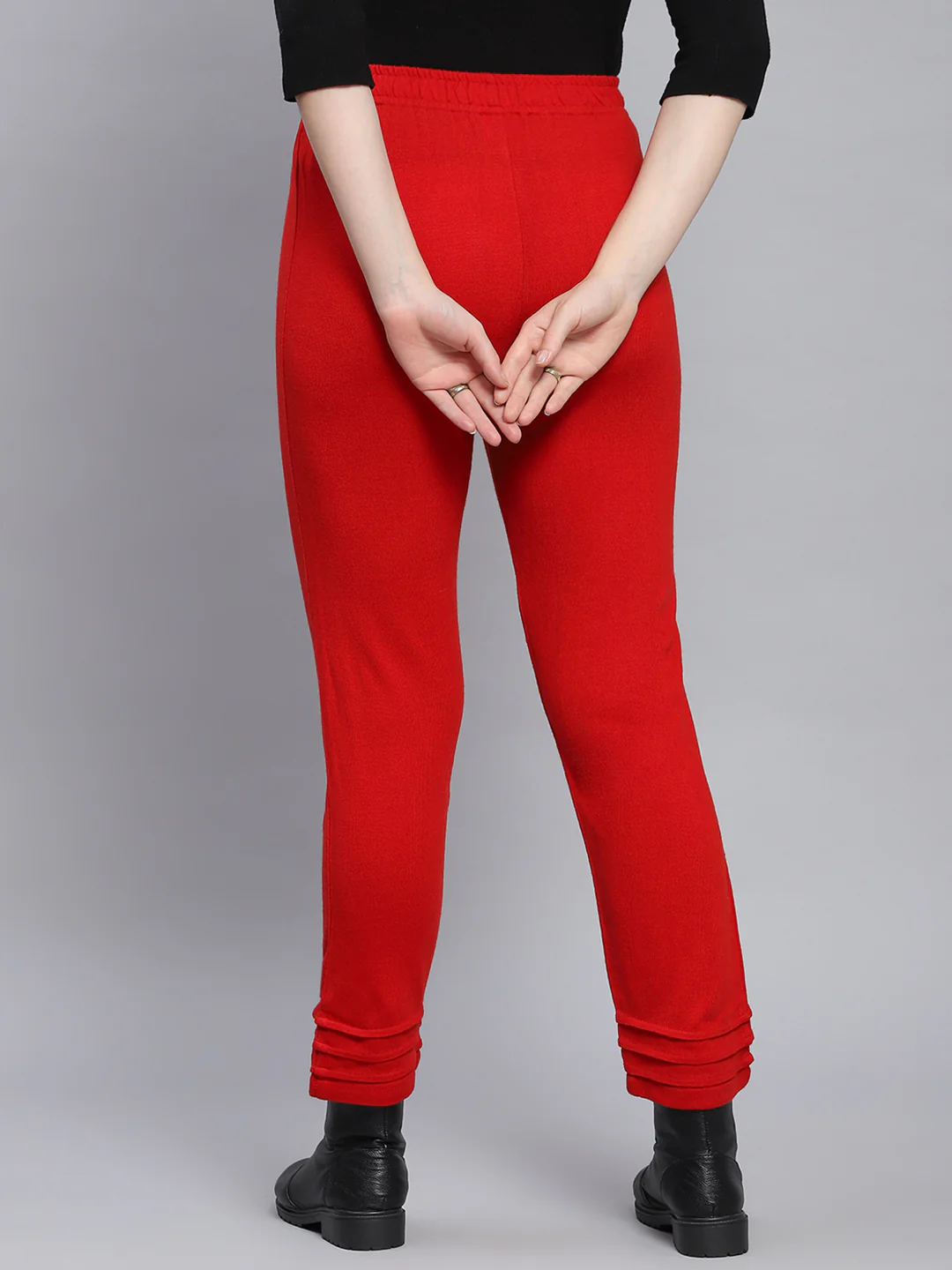 Women Red Solid Regular Fit Winter Lowers - Image 5
