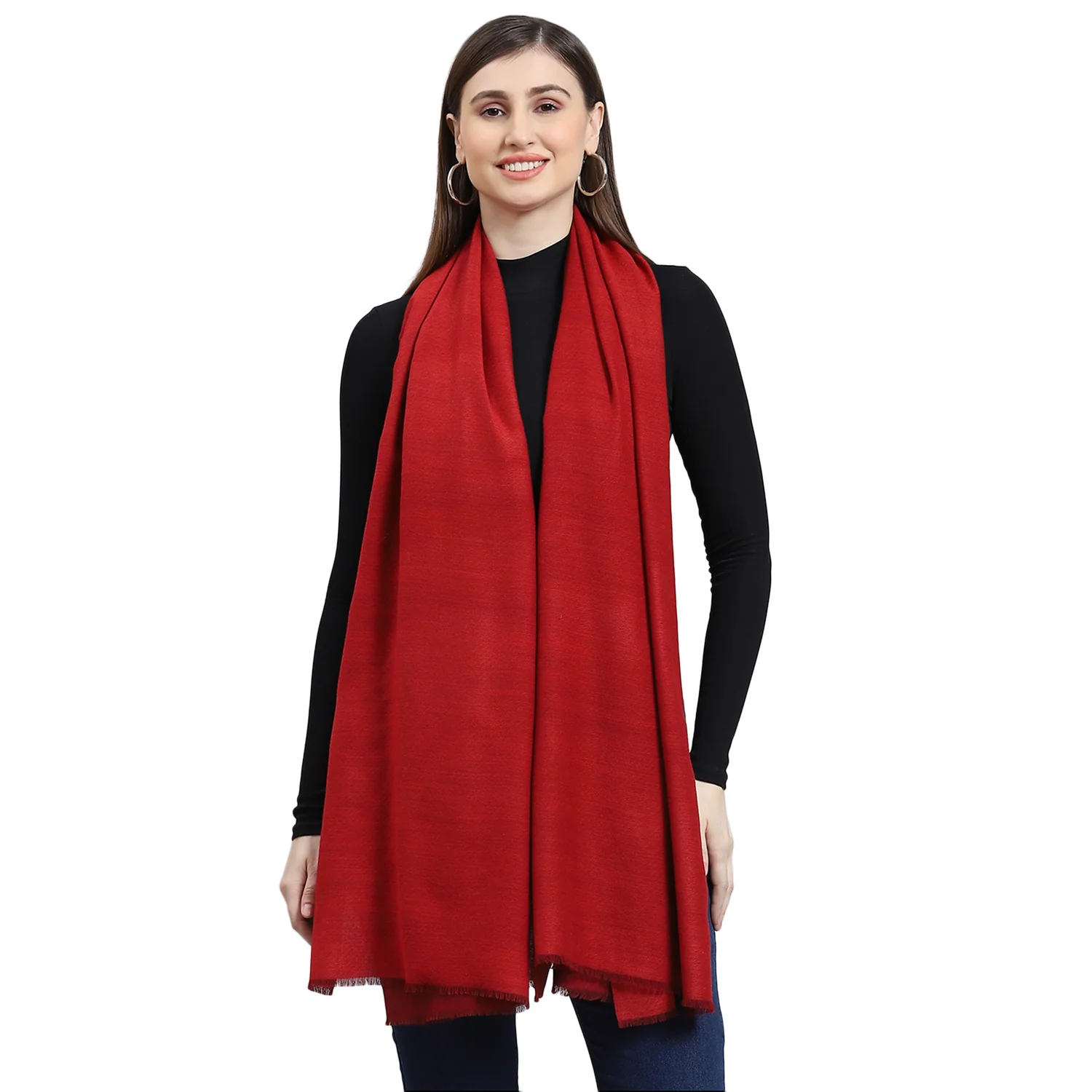 Women Red Solid Shawl - Image 6