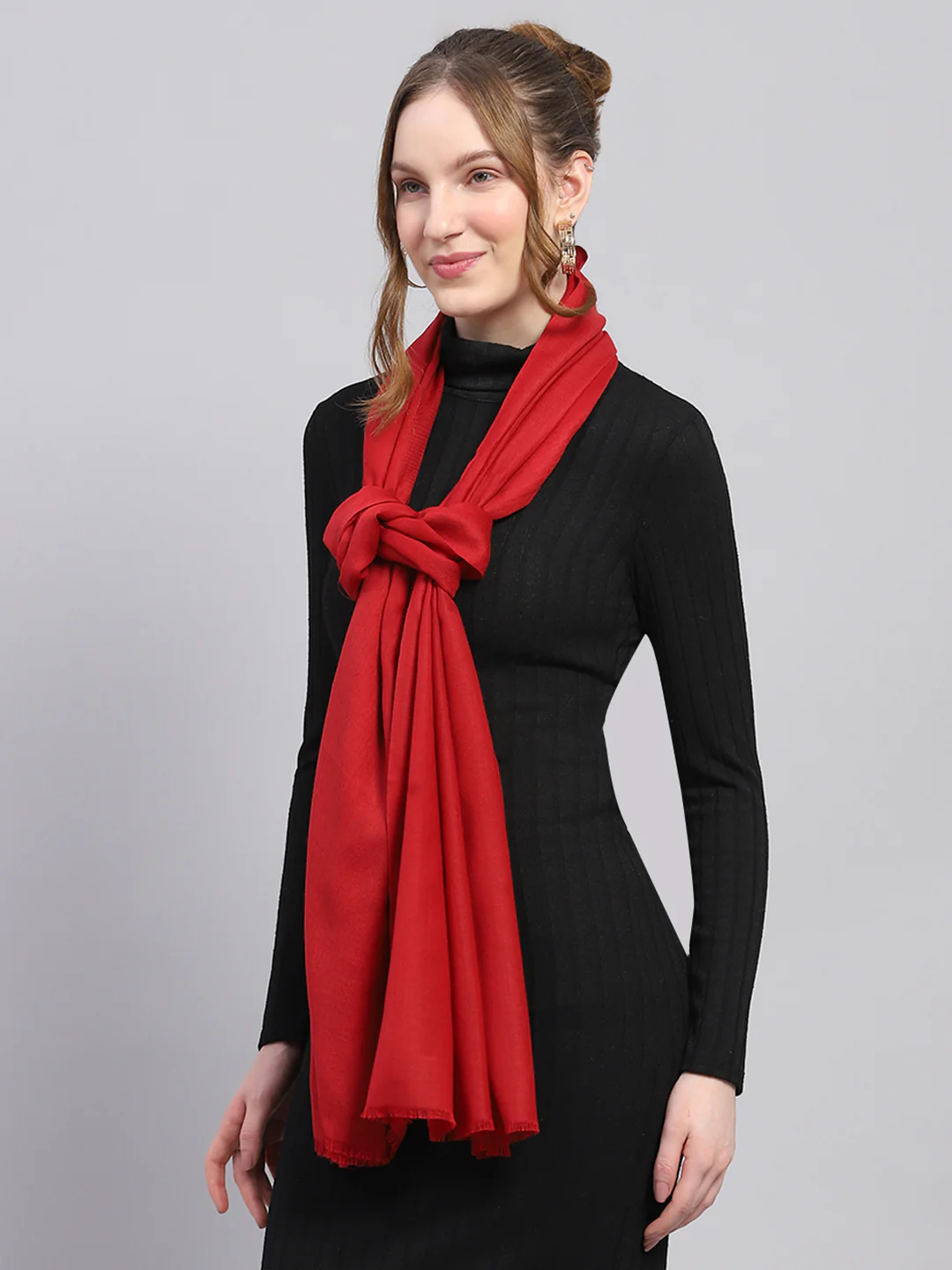 Women Red Solid Stole - Image 3