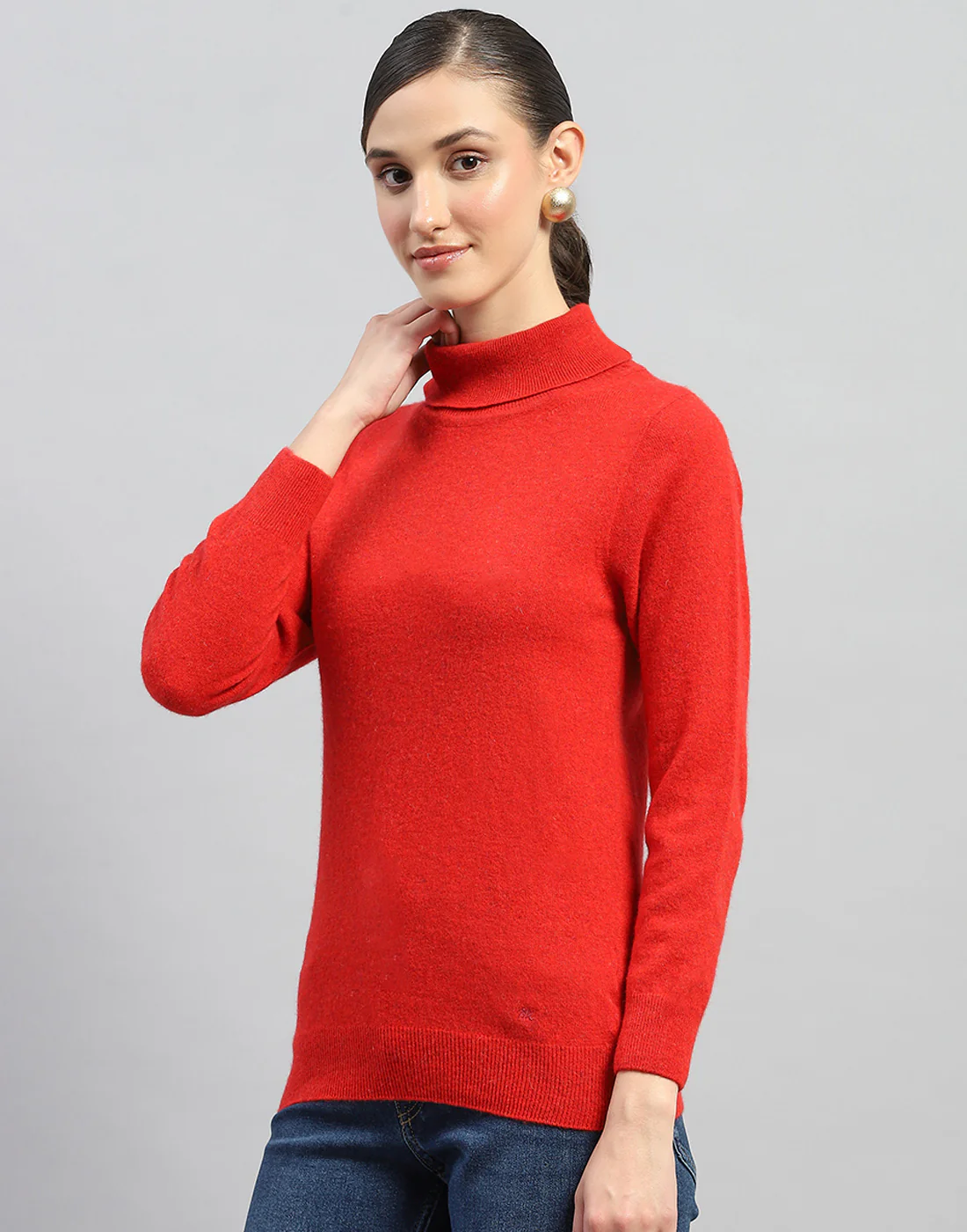 Women Red Solid Turtle Neck Full Sleeve Winter Top - Image 3