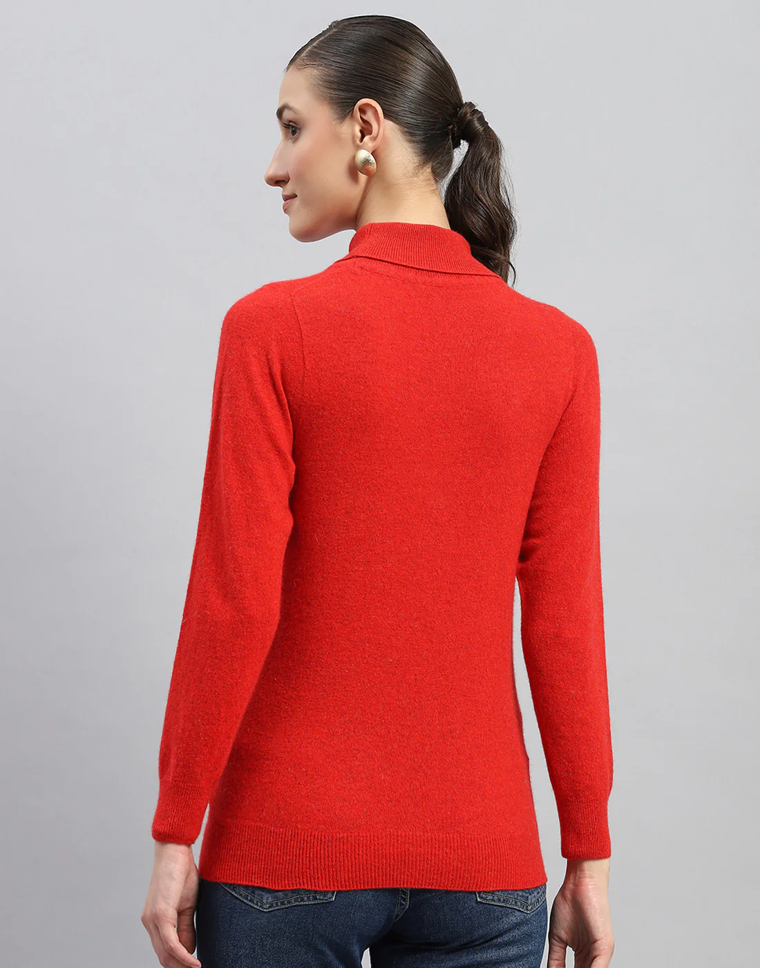 Women Red Solid Turtle Neck Full Sleeve Winter Top - Image 5
