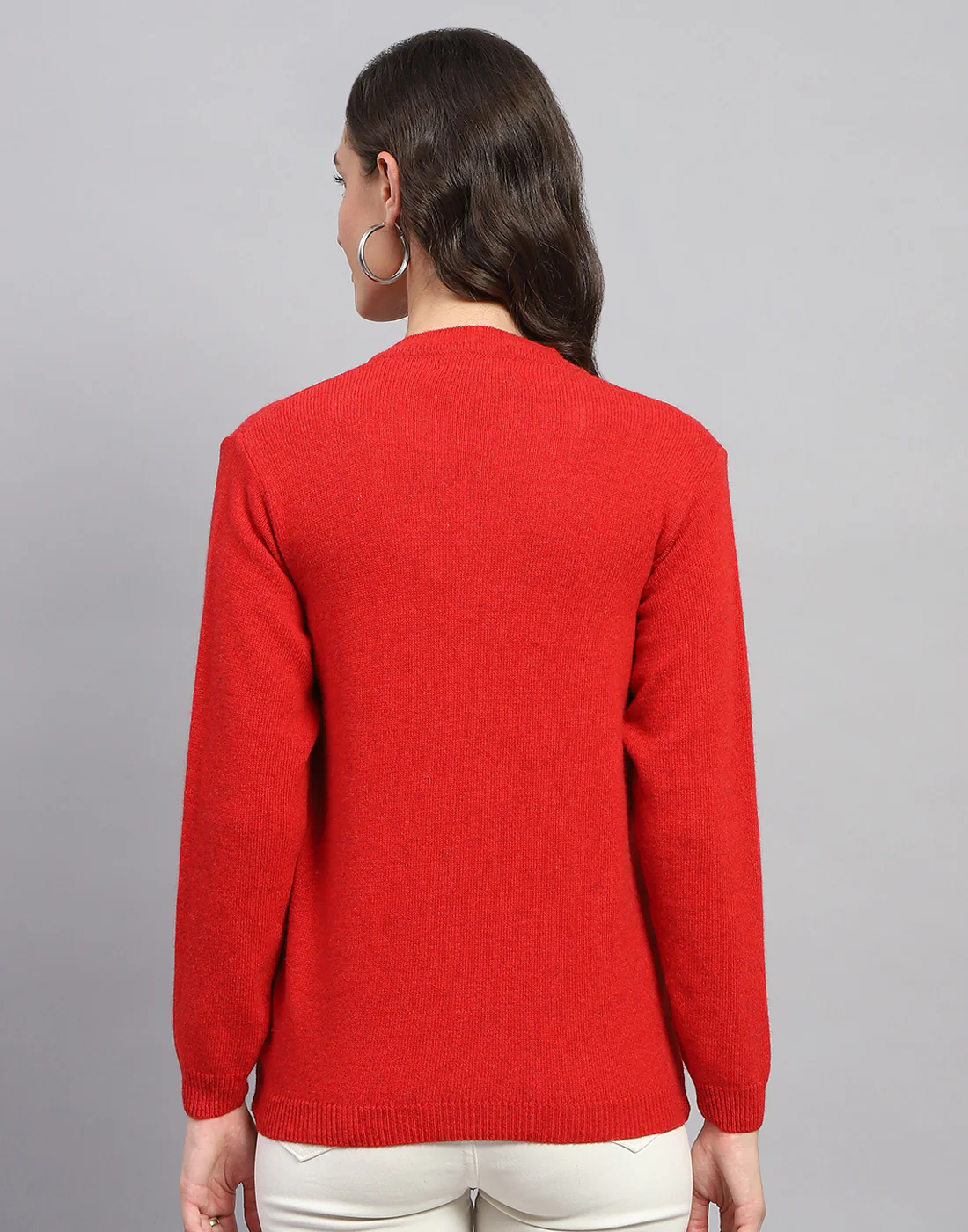 Women Red Solid V Neck Full Sleeve Cardigan - Image 5