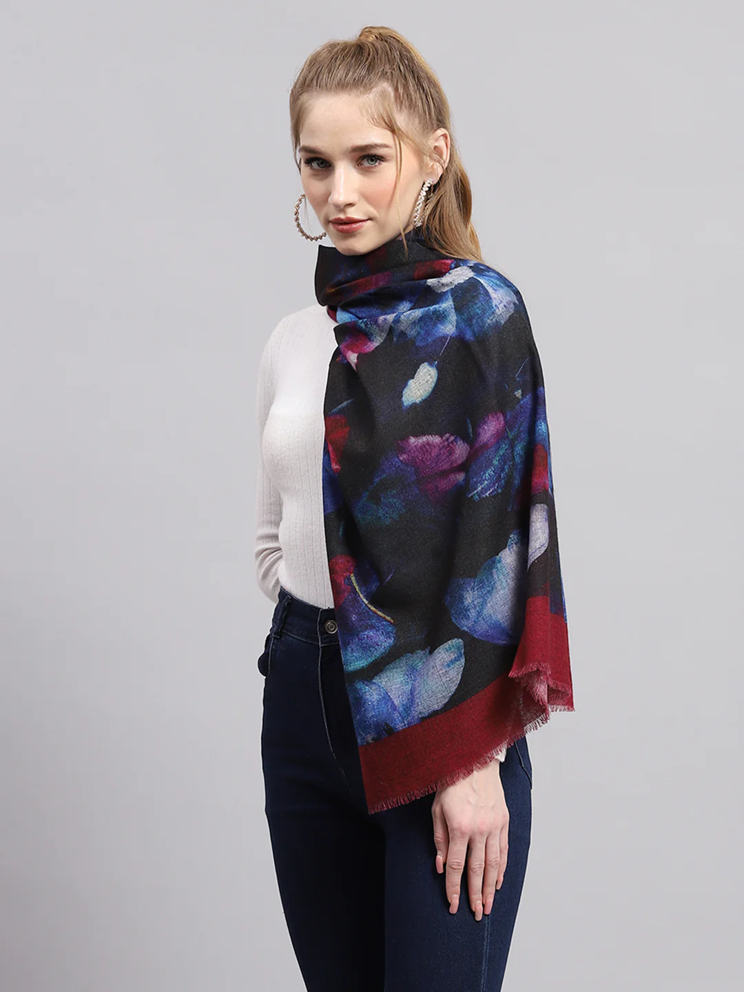Women Rust & Blue Self Design Stole - Image 4