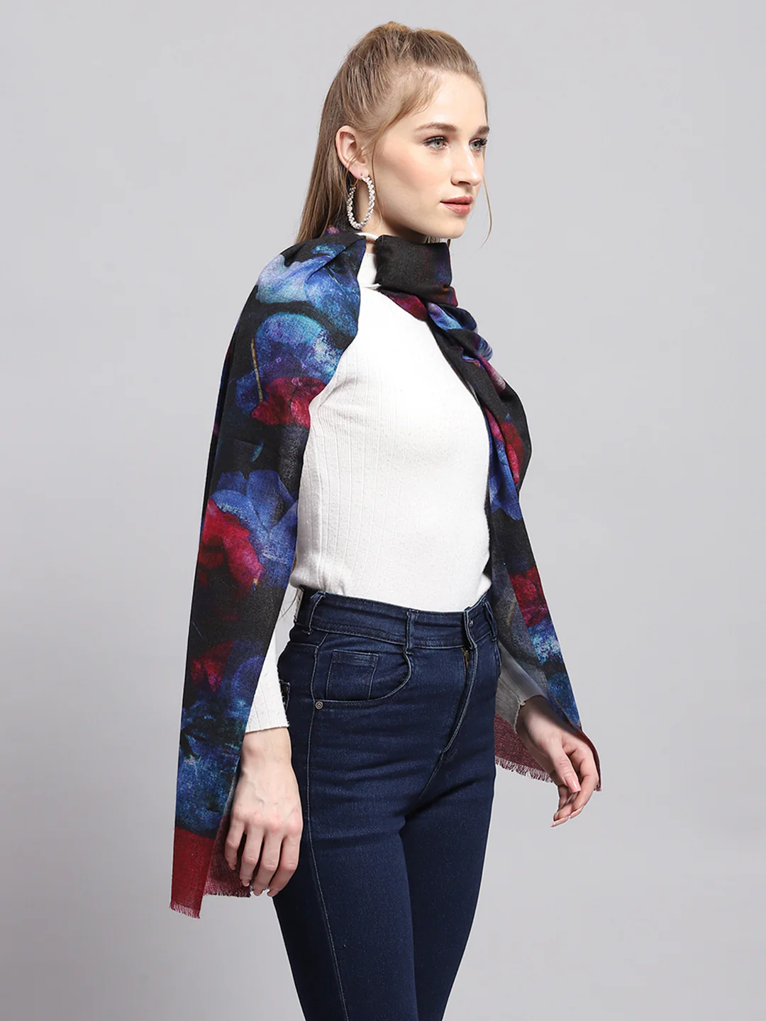 Women Rust & Blue Self Design Stole - Image 5