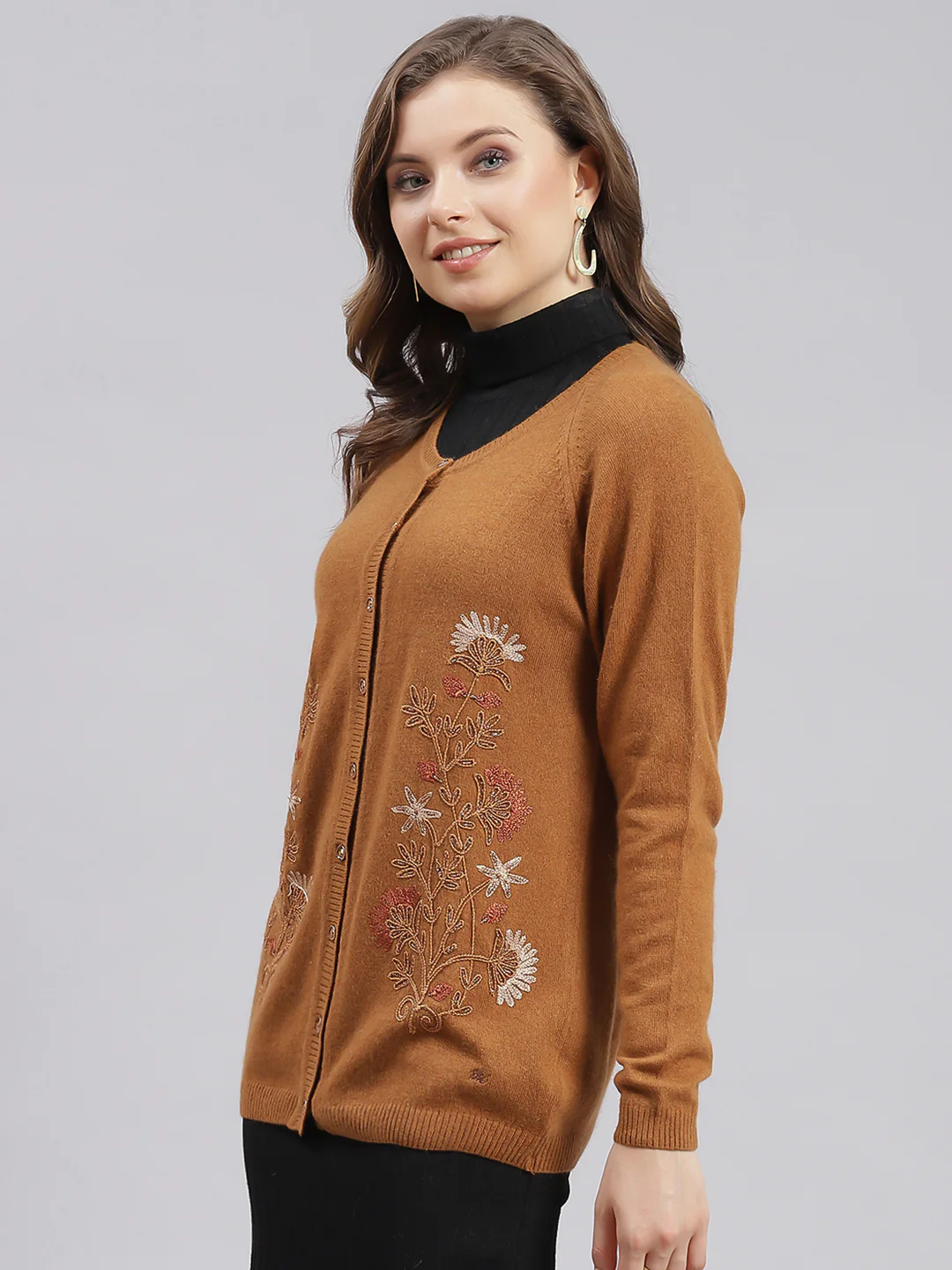 Women Rust Orange Solid Wool blend Cardigan - Image 4