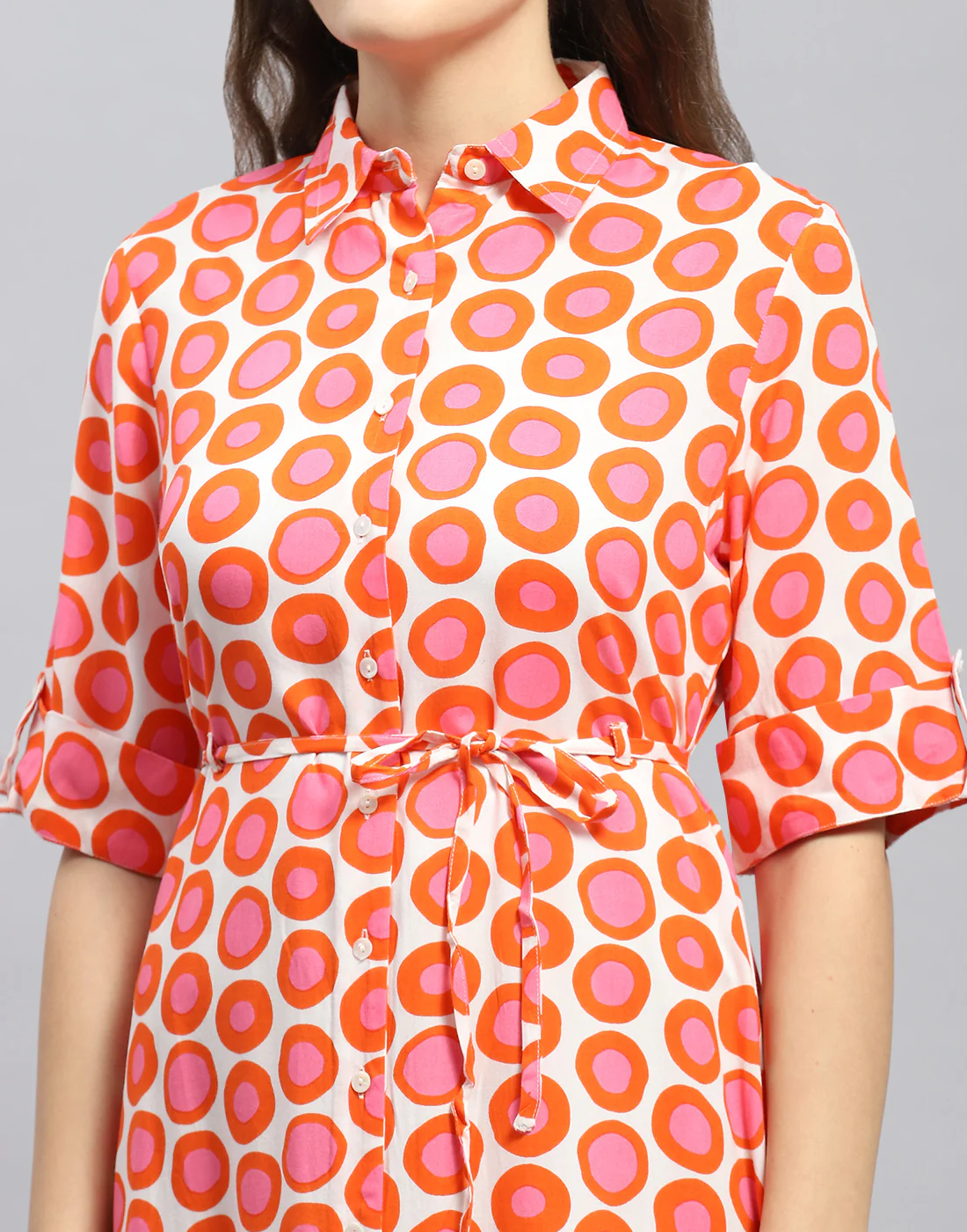 Women Rust Printed Collar Short Sleeve Tunic - Image 2