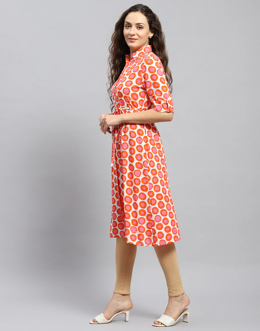 Women Rust Printed Collar Short Sleeve Tunic - Image 4