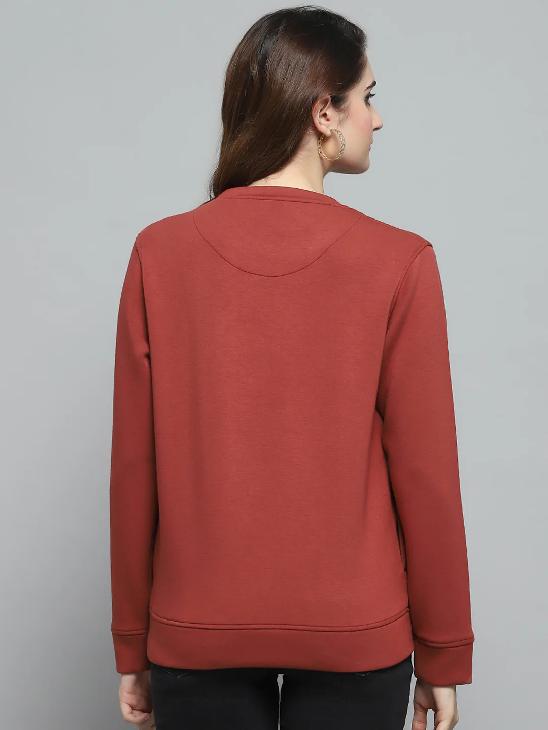 Women Rust Printed Round Neck Full Sleeve Sweatshirt - Image 5