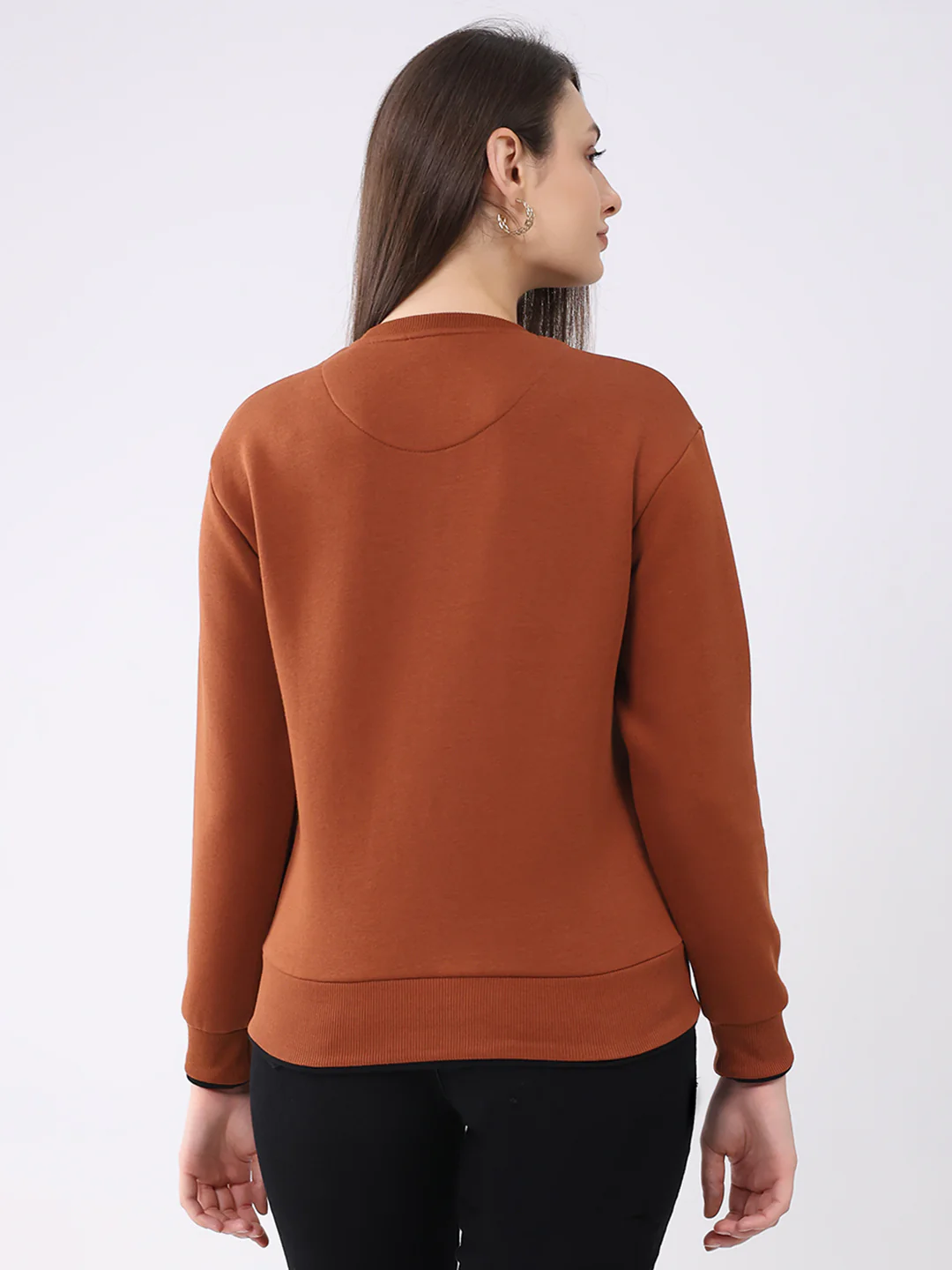 Women Rust Printed Round Neck Full Sleeve Sweatshirt - Image 5