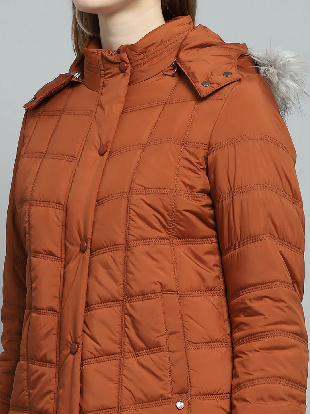 Women Rust Self Design Detachable Hood Full Sleeve Jacket - Image 7