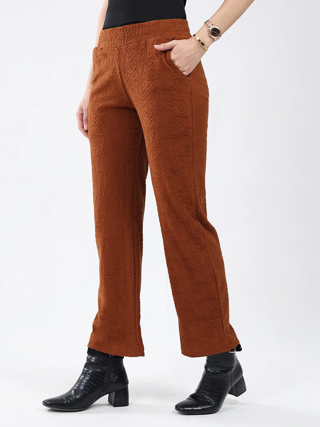 Women Rust Self Design Regular Fit Winter Lower - Image 3