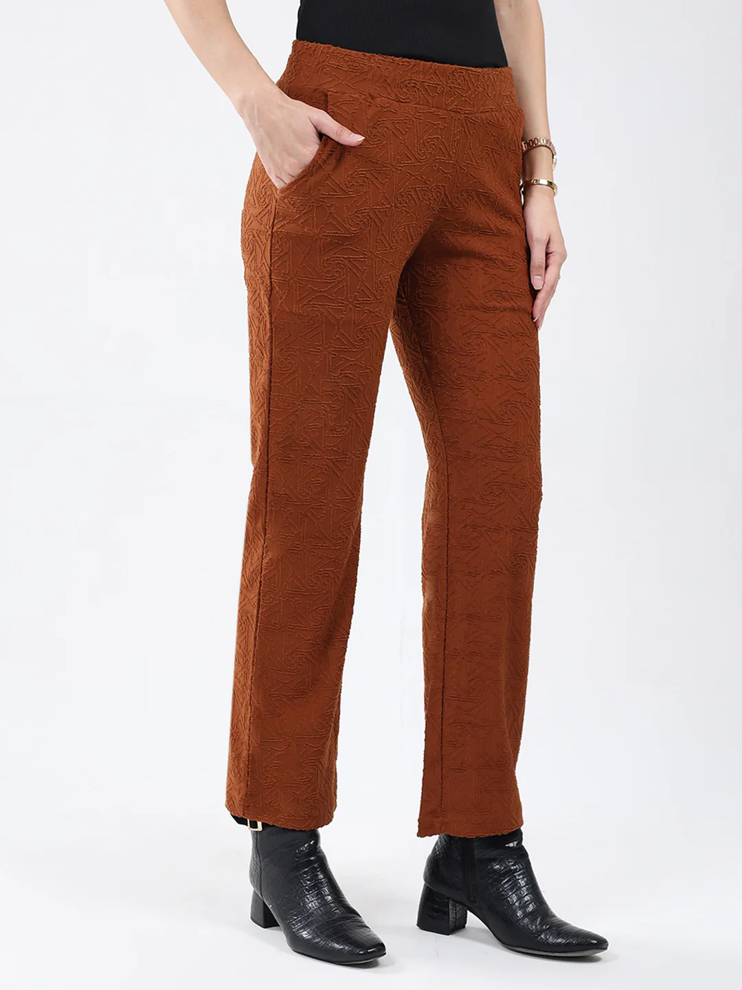 Women Rust Self Design Regular Fit Winter Lower - Image 4