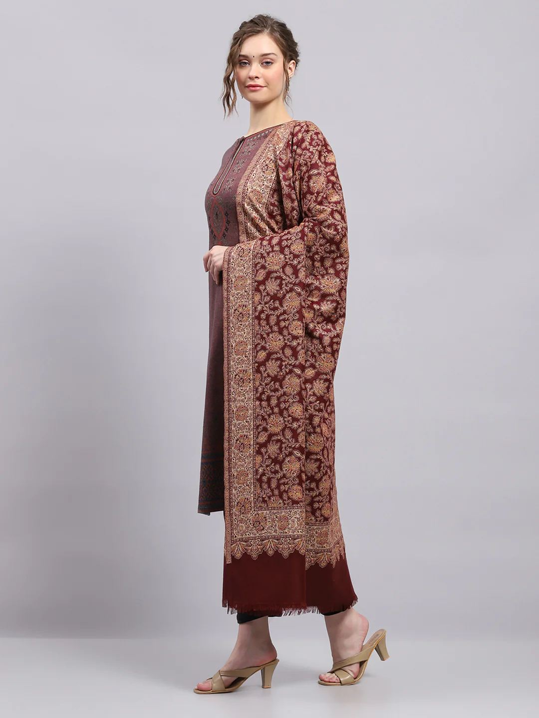 Women Rust Self Design Shawl - Image 3