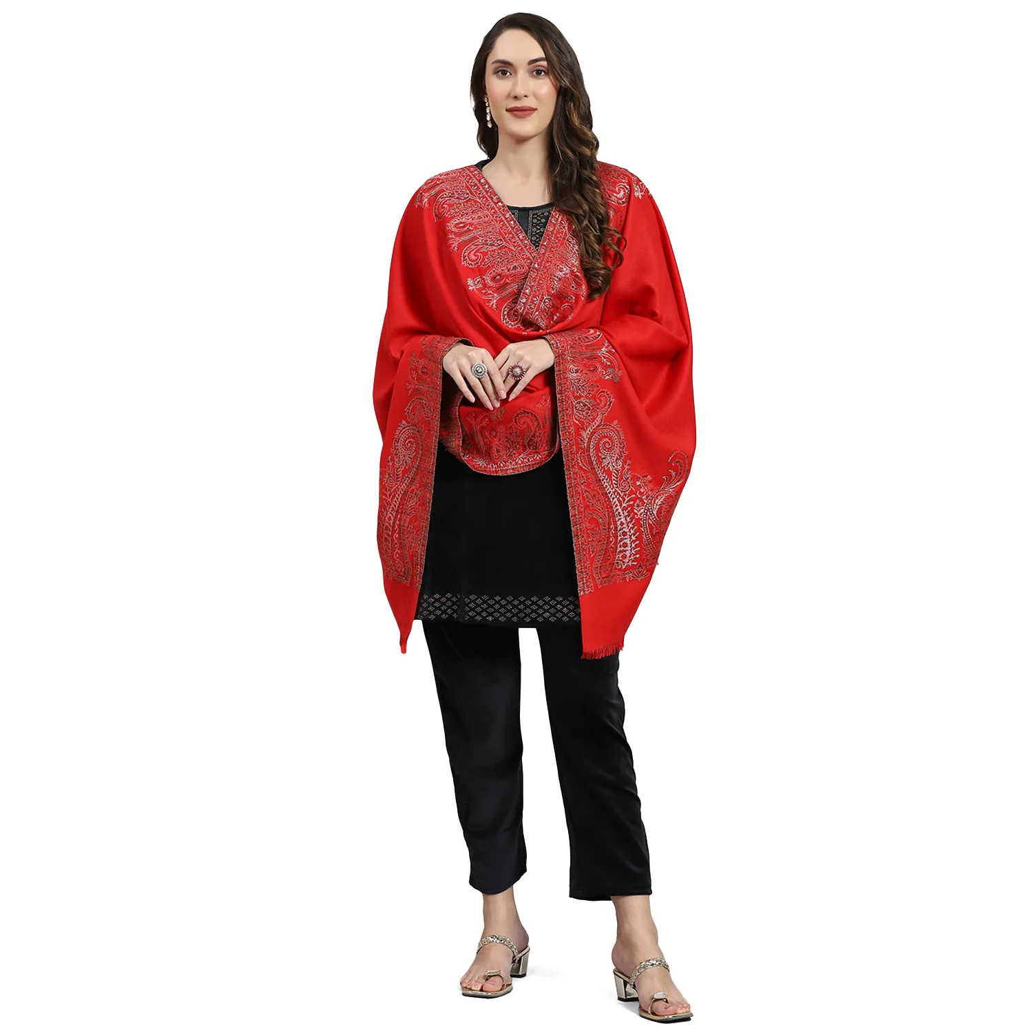 Women Rust Self Design Stole - Image 6