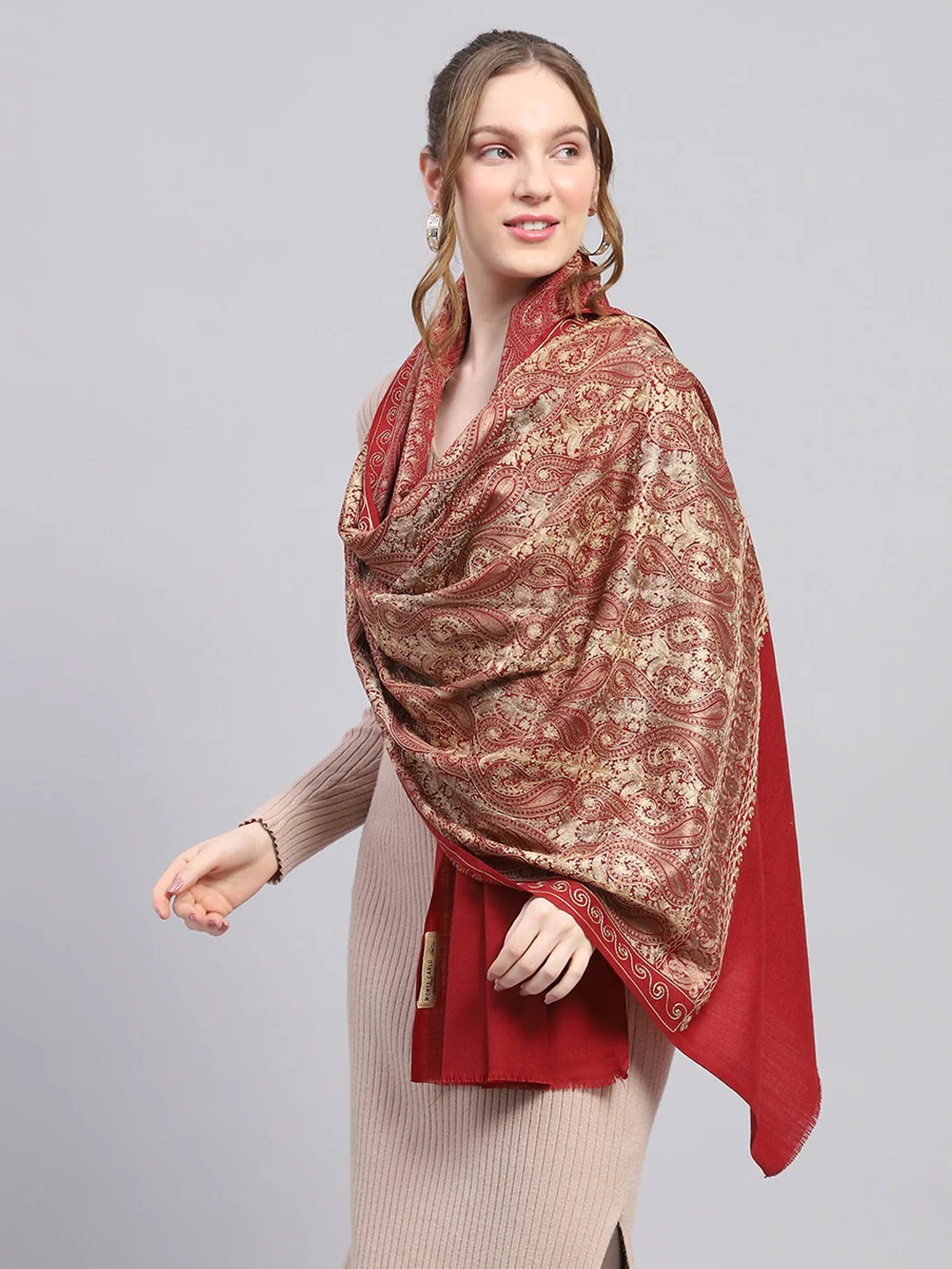 Women Rust Self Design Stole - Image 3