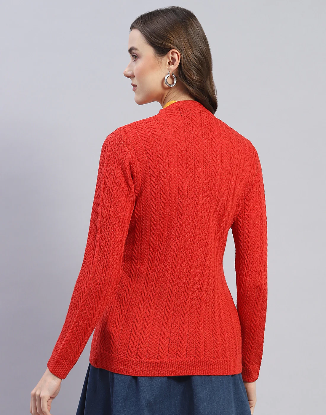 Women Rust Self Design V Neck Full Sleeve Cardigan - Image 5