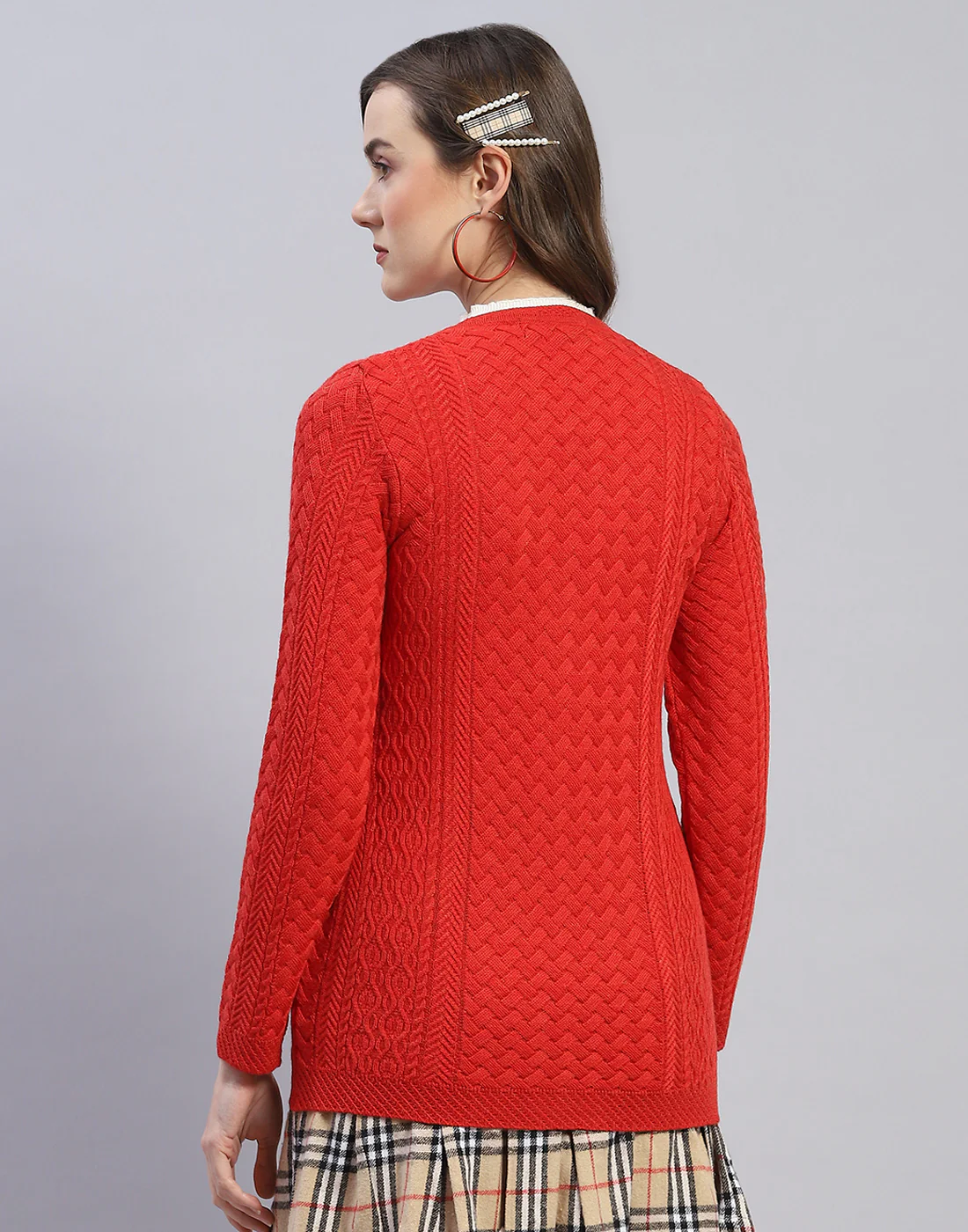 Women Rust Self Design V Neck Full Sleeve Cardigan - Image 5